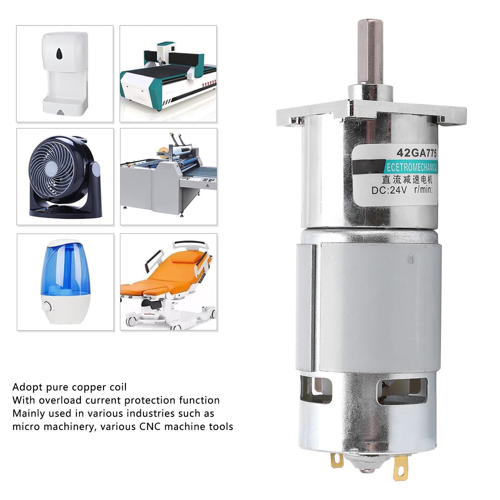 Cocoarm DC-Getriebemotor, Kupfer-Geschwindigkeitsreduzierungsmotor, 24 V, 50 U/min Im Uhrzeigersinn, CCW-Geschwindigkeit, Alle Metallgetriebe, Hohe Geräuscharmut, für Intelligente Türschlösser, (50