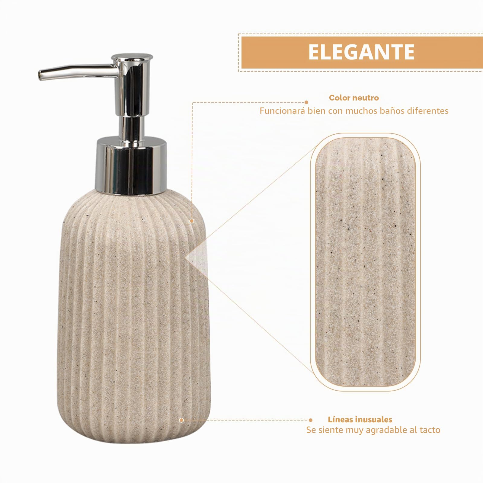 Tefola Juego de Baño de Resina de - 4 Piezas - Botella de Loción de 250 ml, Vaso para Enjuague Bucal, Soporte para Cepillo de Dientes, Jabonera - Juego de Accesorios de Baño - Beige