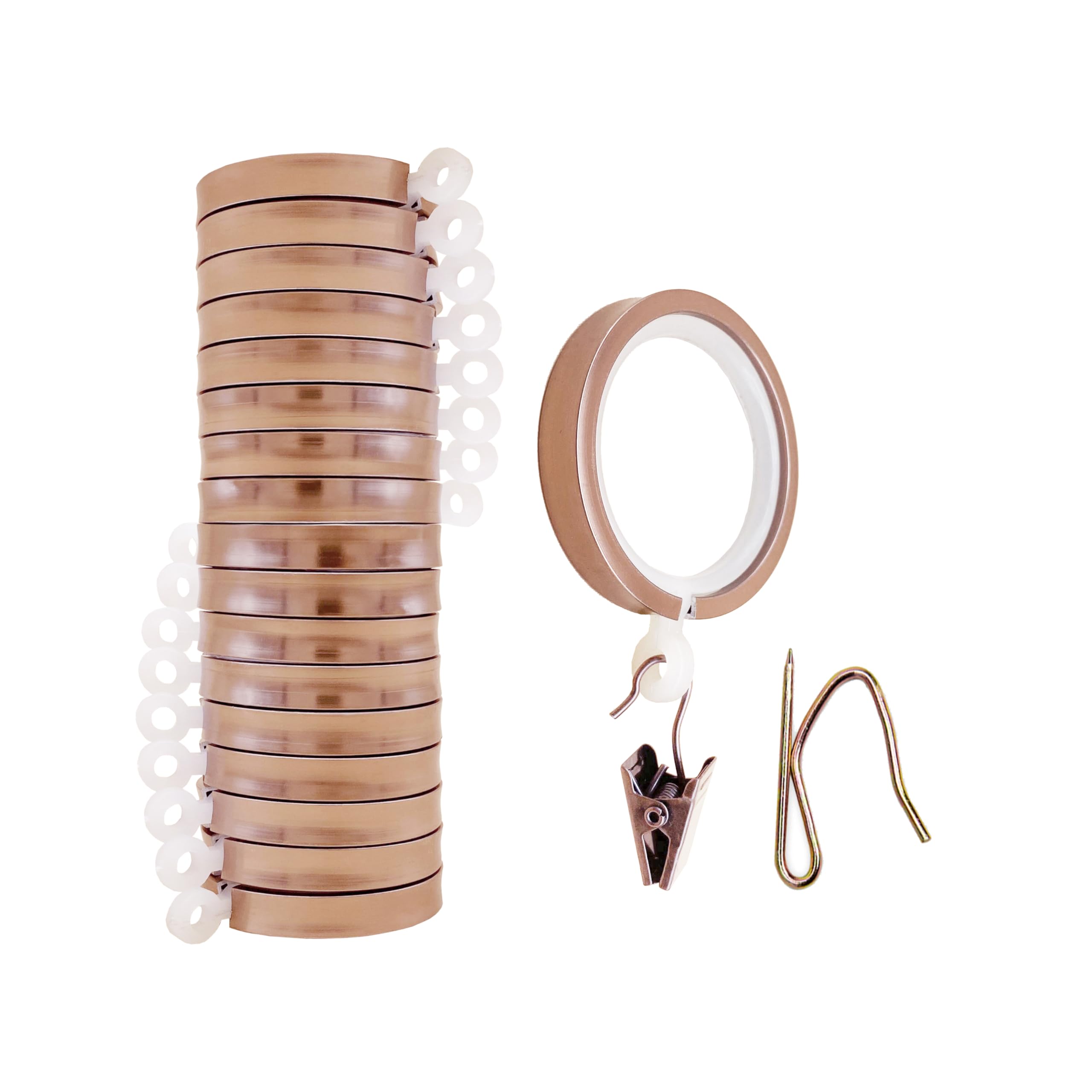 Generic 18 Pcs Luxury Curtain Rings – Premium Metal with Quiet, Smooth Nylon Inserts – Pinhooks and Clips Included – 1.4