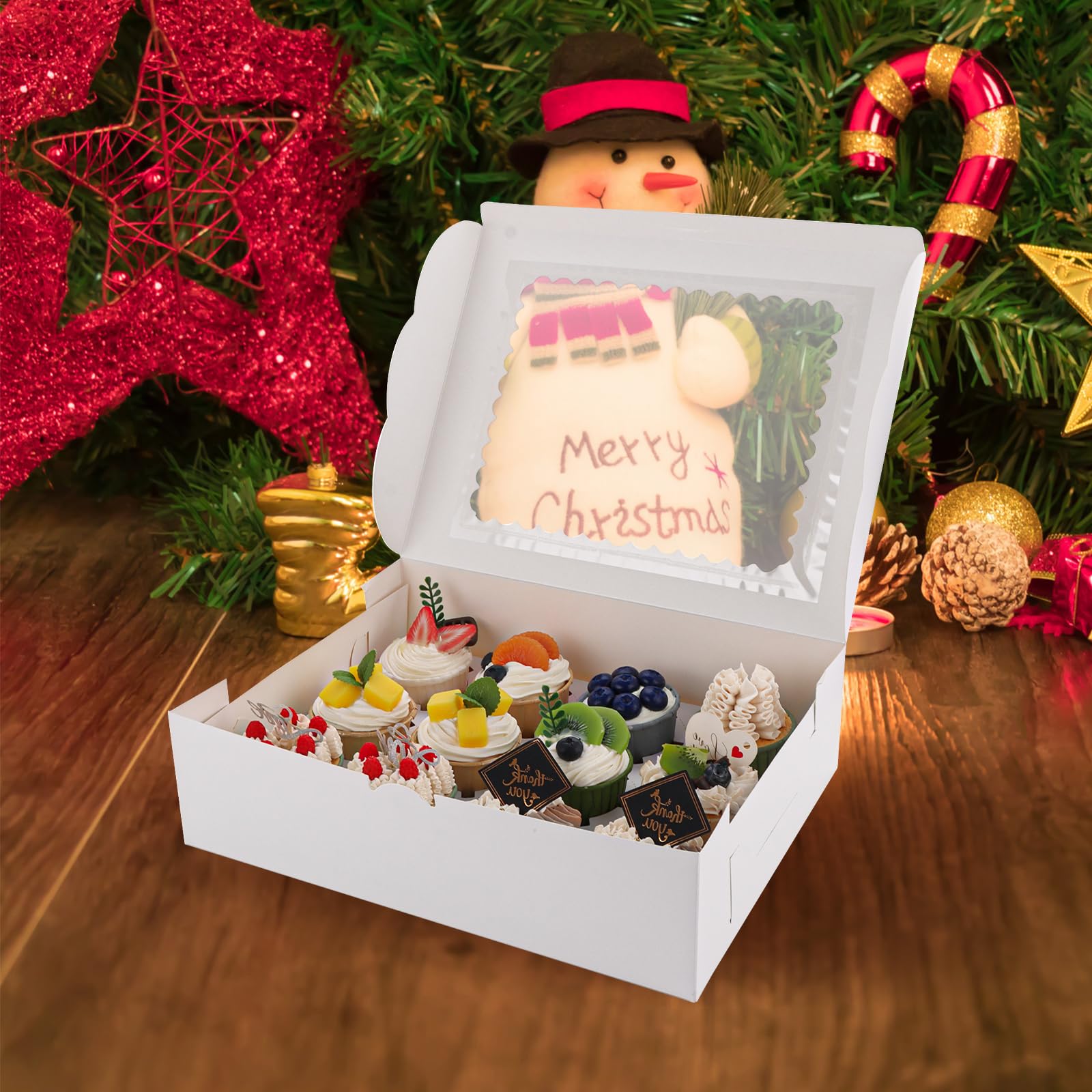 Confezione da 24 scatole per cupcake con 12 fori con finestra, 32 x 25 x 9 cm, scatole bianche per cupcake con spago e adesivi, porta cupcake con inserto per cupcake, biscotti, brownie,