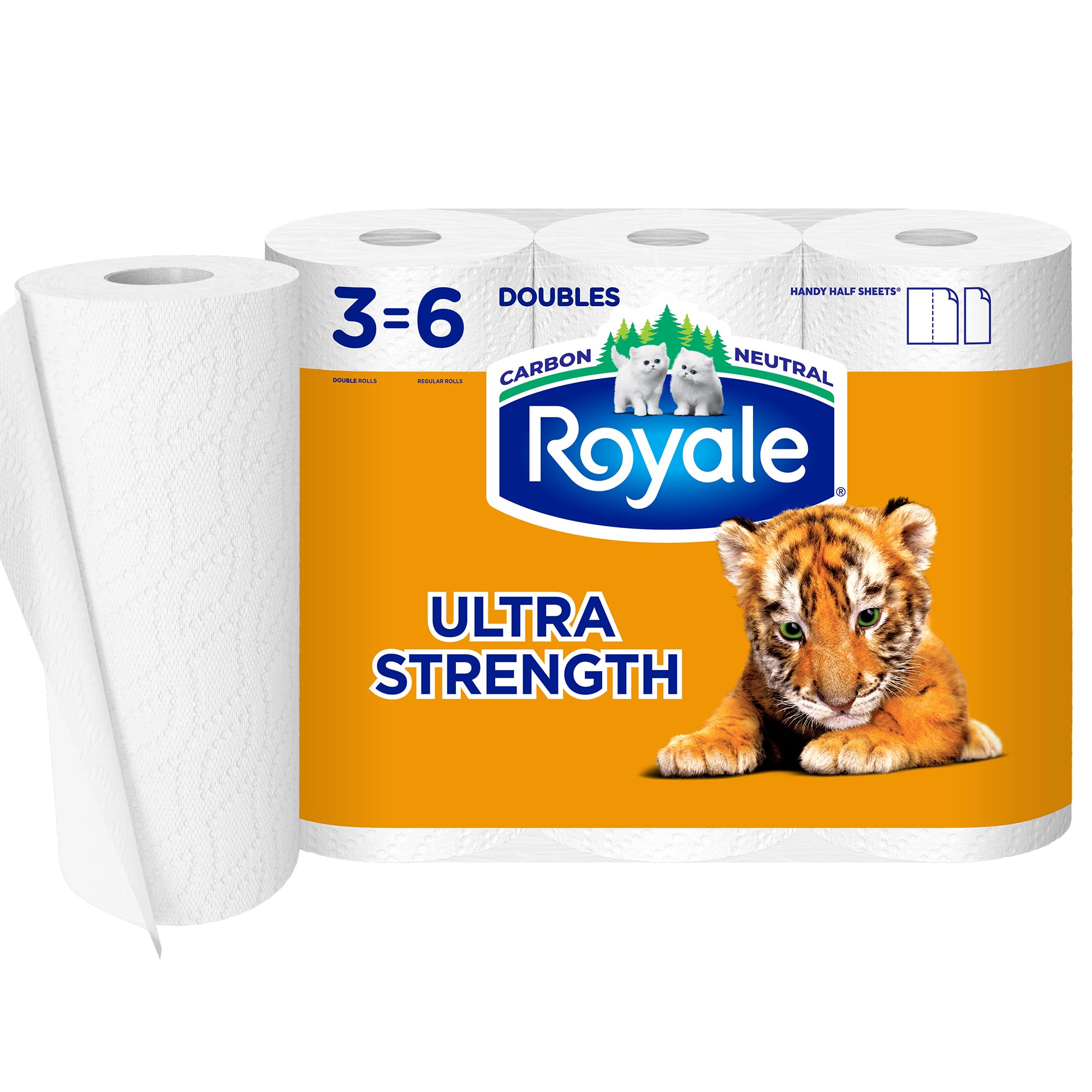 Royale Tiger Strong Paper Towel 3 Double Equal 6 Rolls 98 Half Sheets per Roll White
