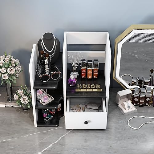 Miniatura 4 de ALISENED Organizador de escritorio con cajón estante de almacenamiento pequeño de madera para escritorio o mesa multifuncional suministros de