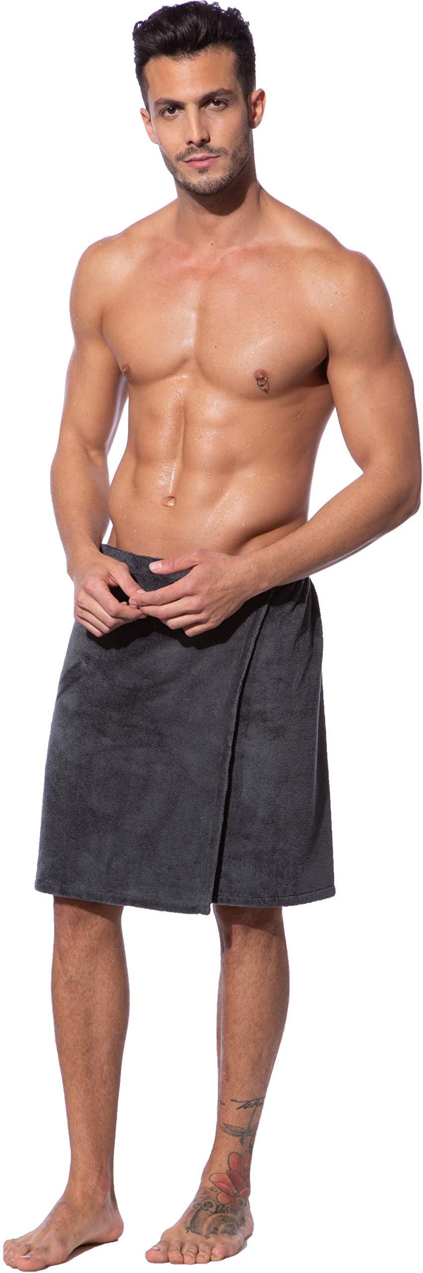 Morgenstern Morgenstern Toalla Hombre Spa con Botón y Banda Elástica Toalla de Pie Sauna Pareo Bambú Algodón Microfibra 52x146 cm Gris