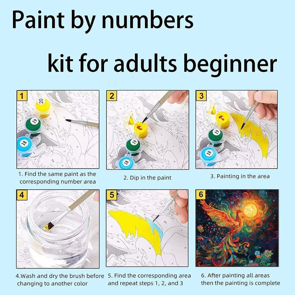 Malowanie według numerów dla dzieci, Firebird Arts and Crafts dla dzieci, płótno spersonalizowane zdjęcie, słońce DIY farba akrylowa z pędzlem do dekoracji wnętrz, spersonalizowane prezenty, bez ramy
