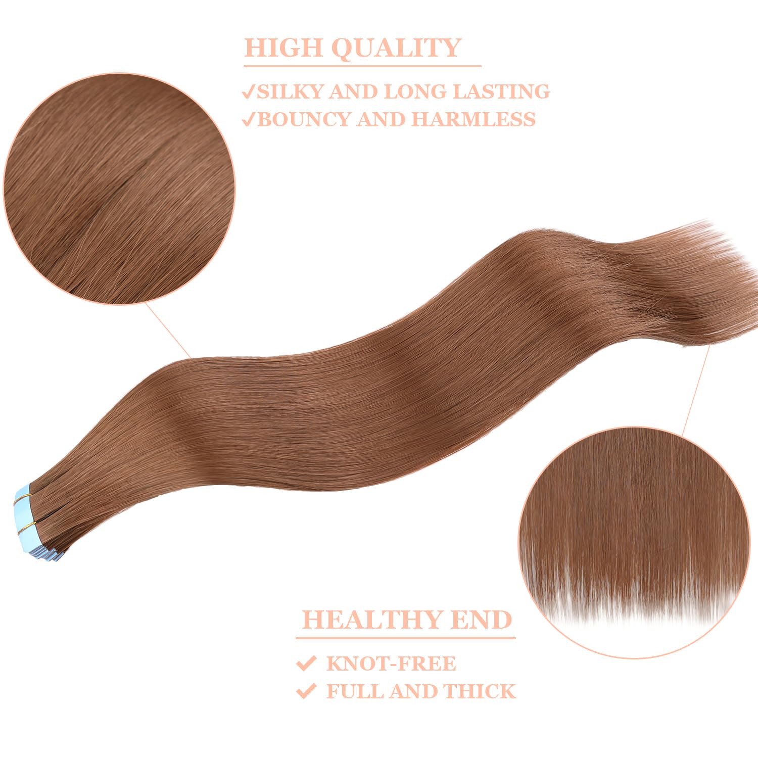 Mscat Tape in Hair Extensions 22 Inch 20Pcs 50g/pack Medium Brown Invisible Straight Hair Extensions Tape in(22Inch #30 Medium Brown) - Image 2