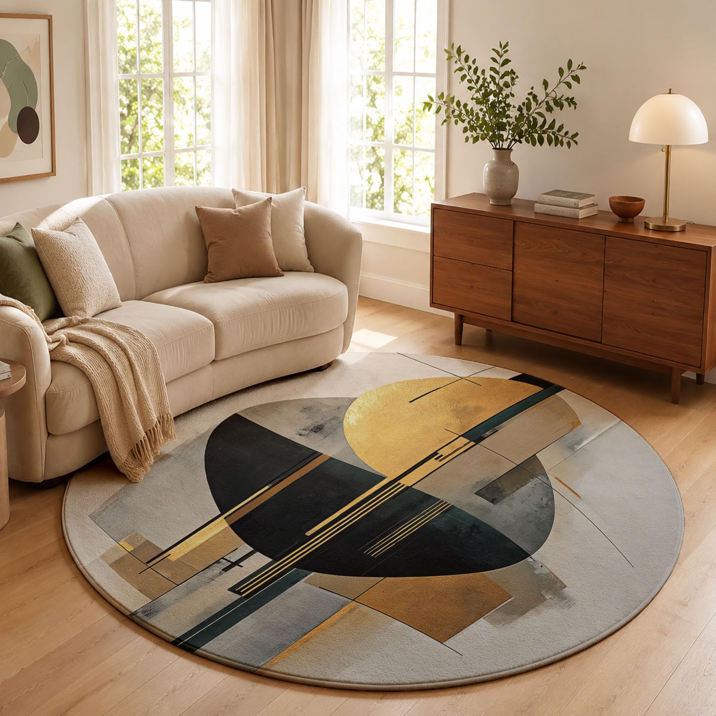 Tapis Rond Abstrait De Luxe Minimaliste Moderne 100cm