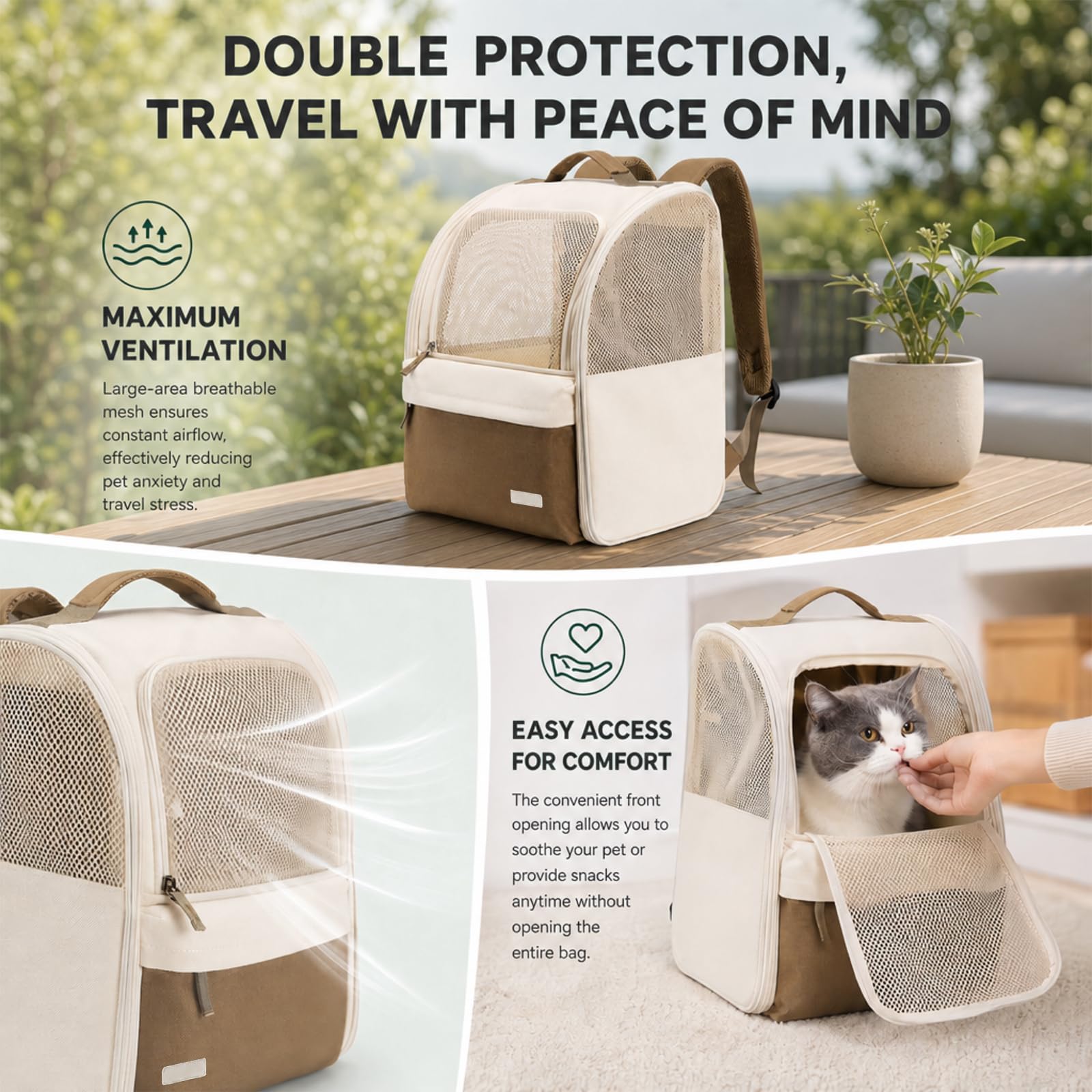 Katzenrucksack Hunderucksack für Kleine Haustiere 2-8kg, 600D Verschleißfestes Oxford-Gewebe, Atmungsaktive Hundetragetasche mit Netzfenster Katzentasche für Reisen, Transporttasche für Katze und Hund