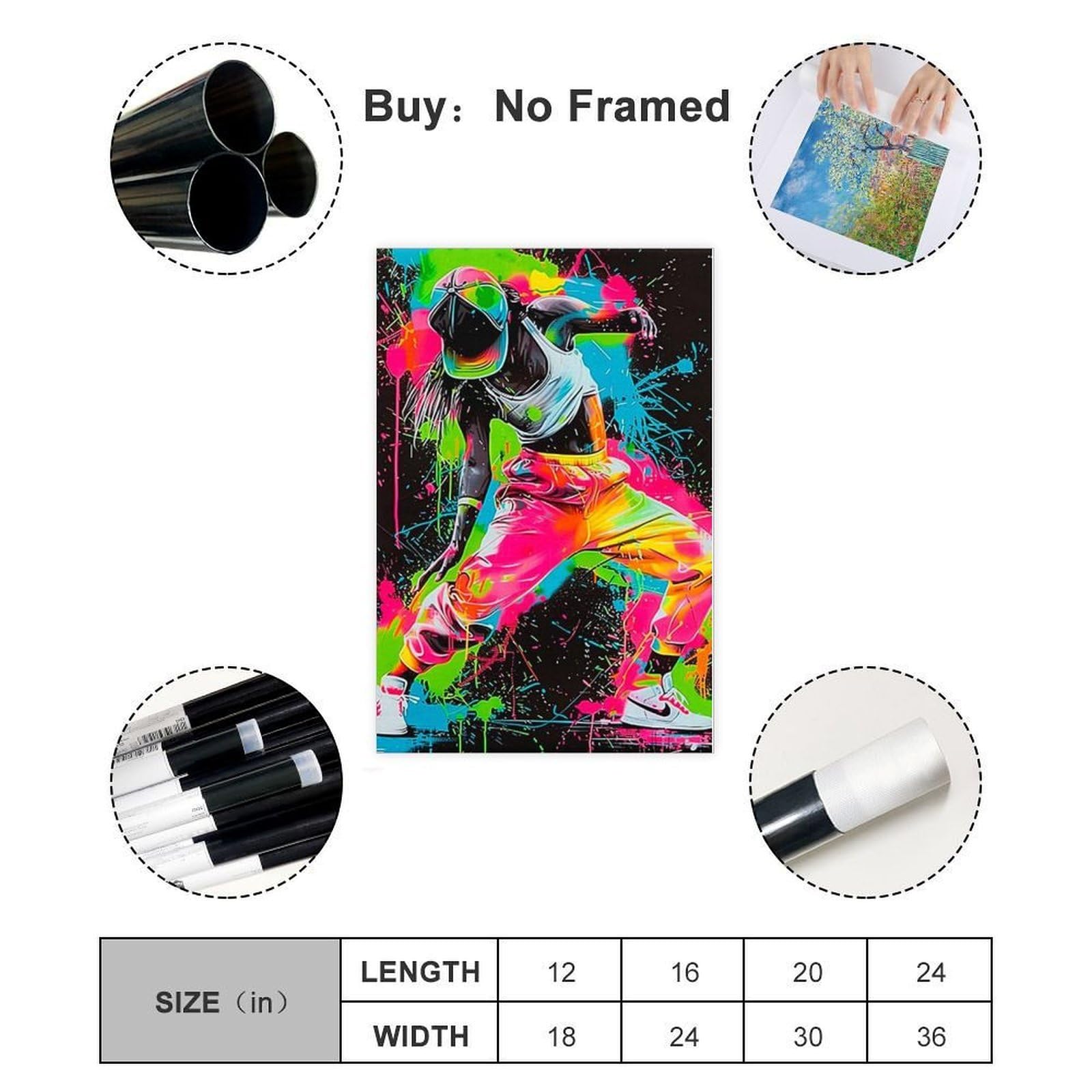 Poster da parete in tela con stampa di danza hip hop, decorazione per camera da letto, ufficio, stanza, regalo, 61 cm di lunghezza x 91,4 cm di larghezza