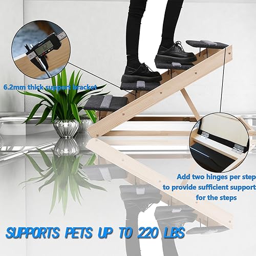 Miniatura 5 de Escalera para perros 2 en 1, escaleras plegables para mascotas, rampa portátil para perros pequeños y grandes con superficie antideslizante, rampa