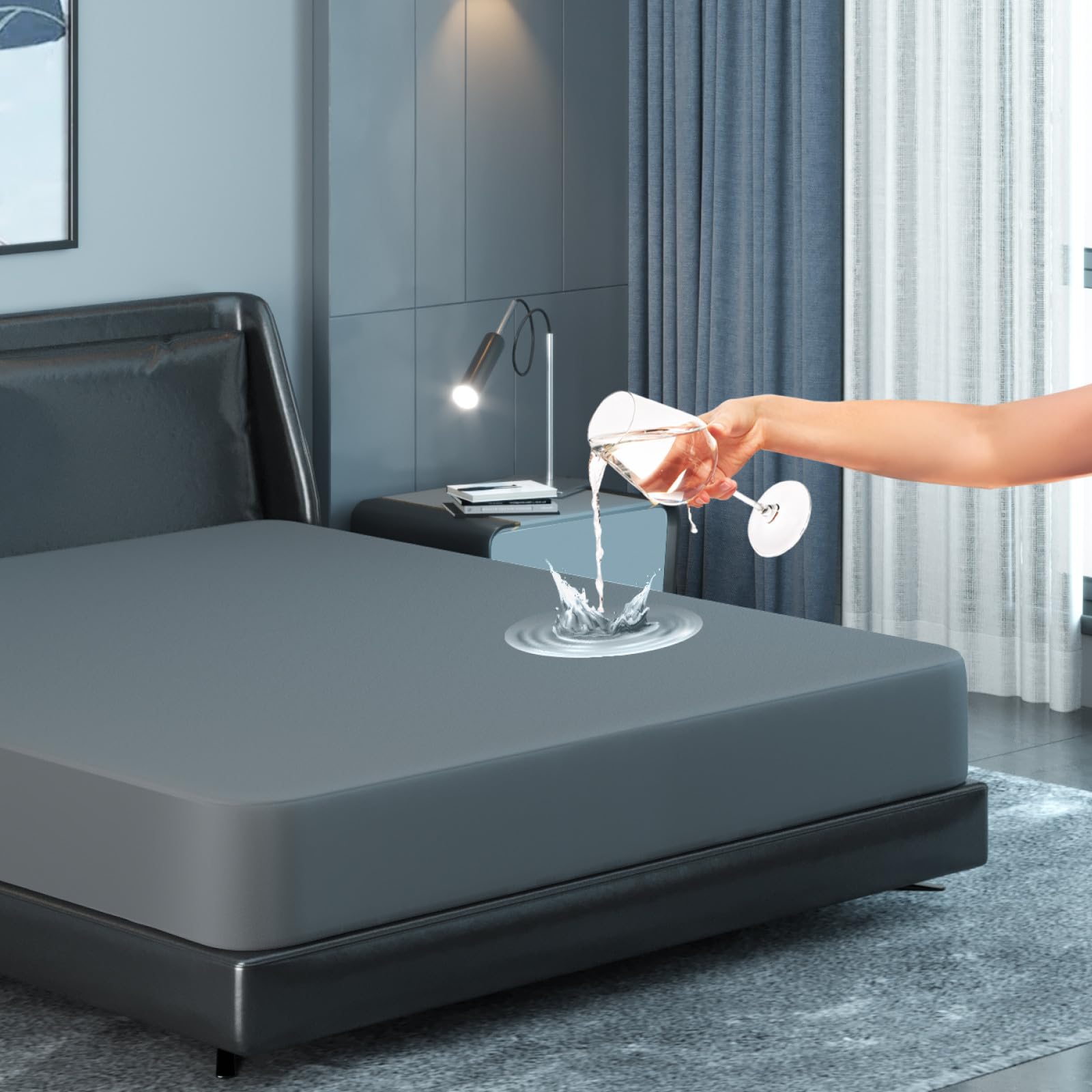 The Sleep Company 100% Waterproof Mattress Protector | Dual Defense Water-Resistant Backing | Soft & Smooth Microfiber Surface | Deep Pocket Upto 12" | Spill-Proof, Noiseless | Grey | King | 78x72