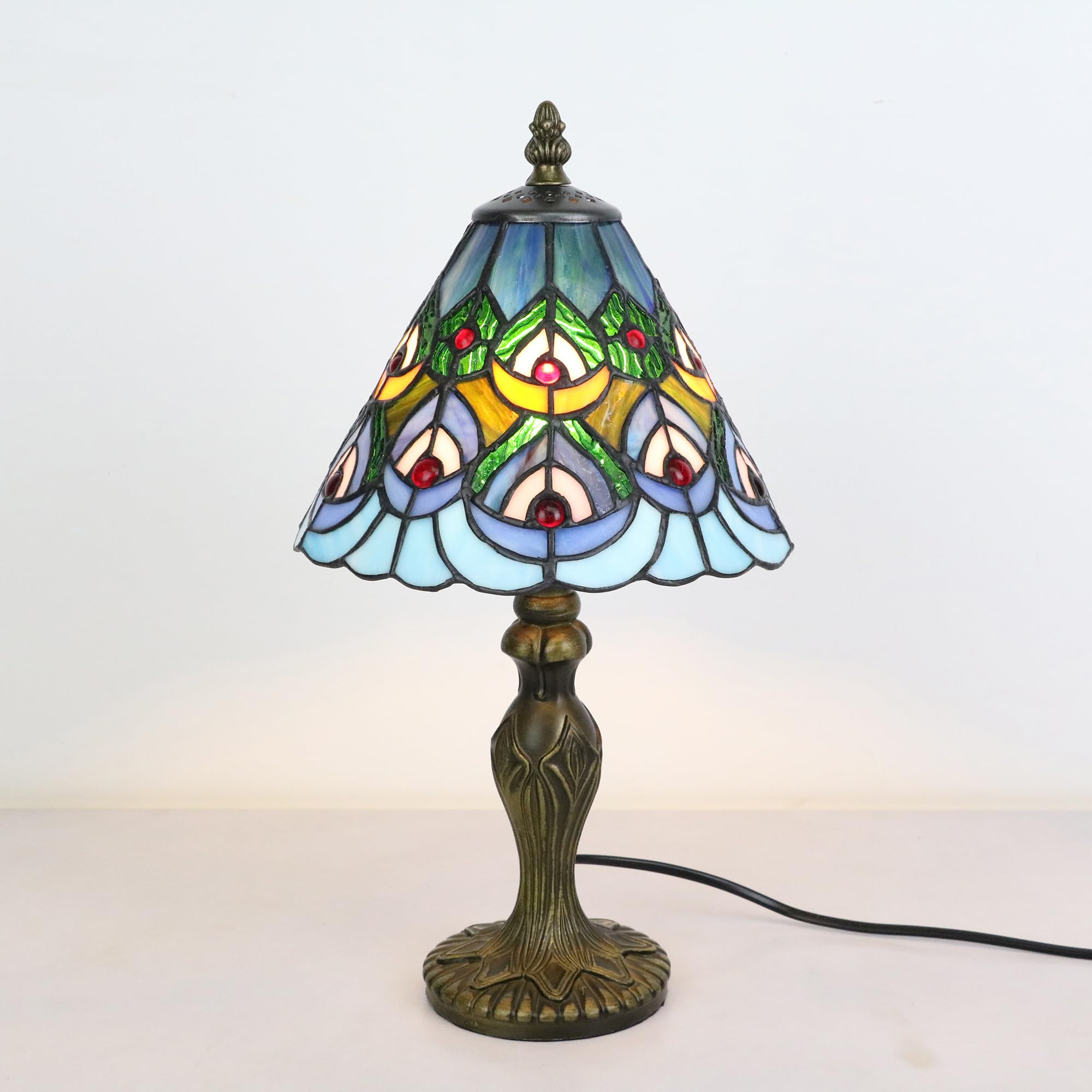 Lámpara de Mesa Tiffany, Lámpara de Mesa de Centro de Vidrio Multicolor Retro de 8 Pulgadas, Lámpara nocturna azul, Faros de cama, Lámparas de restaurante [Excluyendo bombillas]