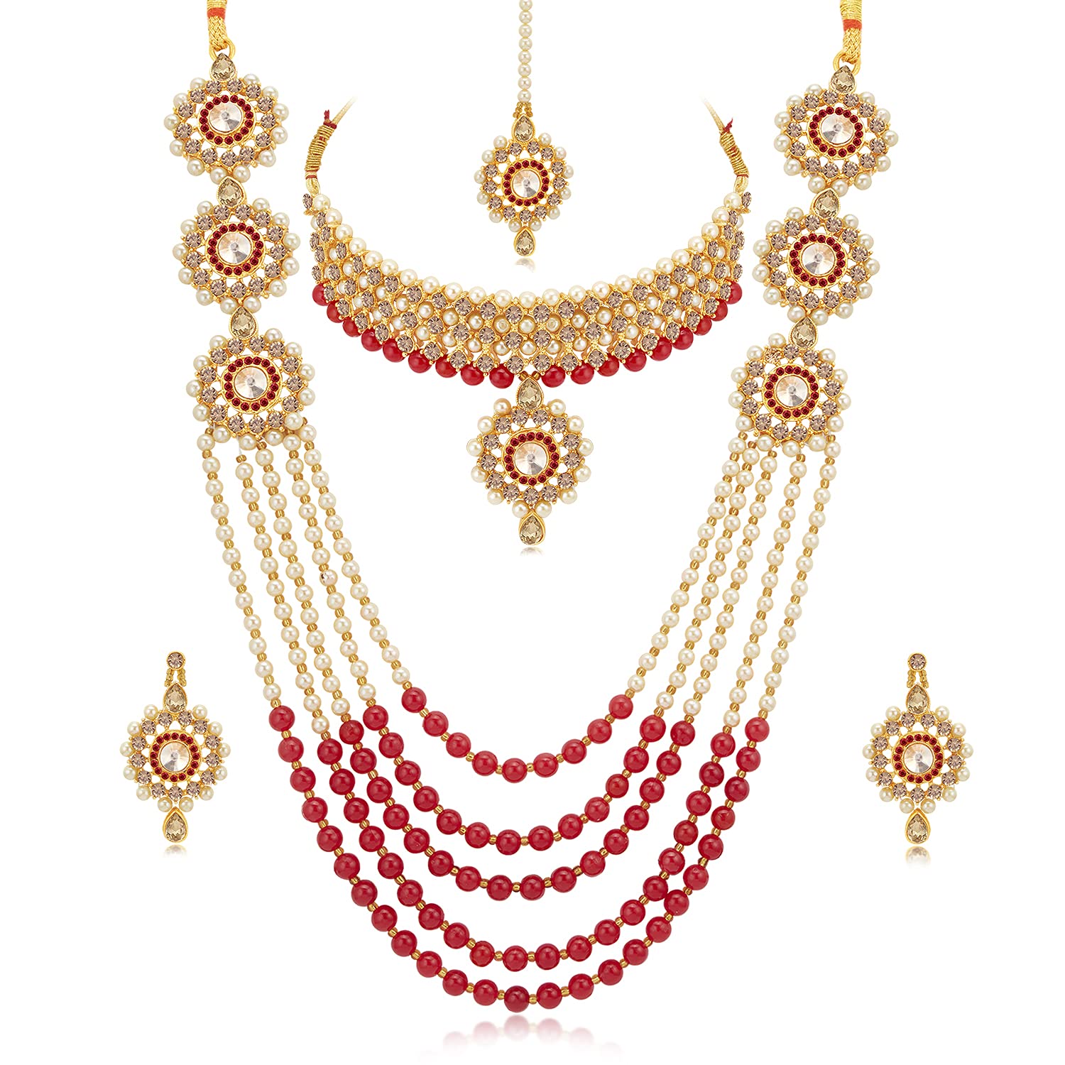 Sukkhi Lavish Gold Plated Combo Necklace Set For Women (CBNS100571), Red, Free Size (B09H3797P2) Amazon Price History, Amazon Price Tracker
