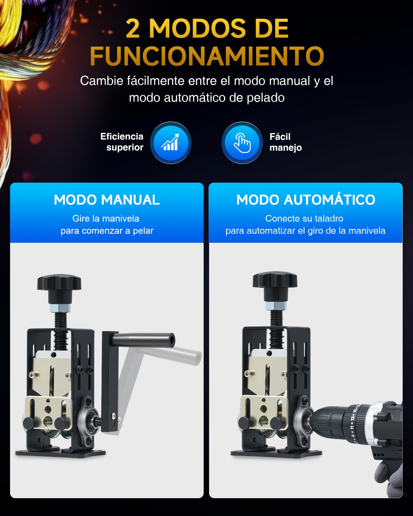 CREWORKS Máquina Pelacables Manual de 1,5 a 25 mm, Pelacables de Cobre compatible con Taladros para Alambre de Chatarra con 2 Placas de Orificio de Alimentación