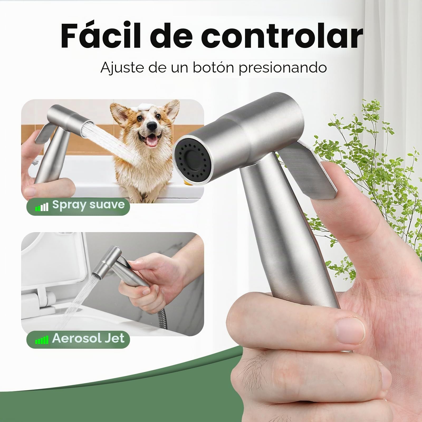 Alcachofa de mano para bidé, accesorio de bidé de acero inoxidable para inodoros, cabezal de pulverización ajustable de alta presión para higiene íntima (G1/2"-3/8")