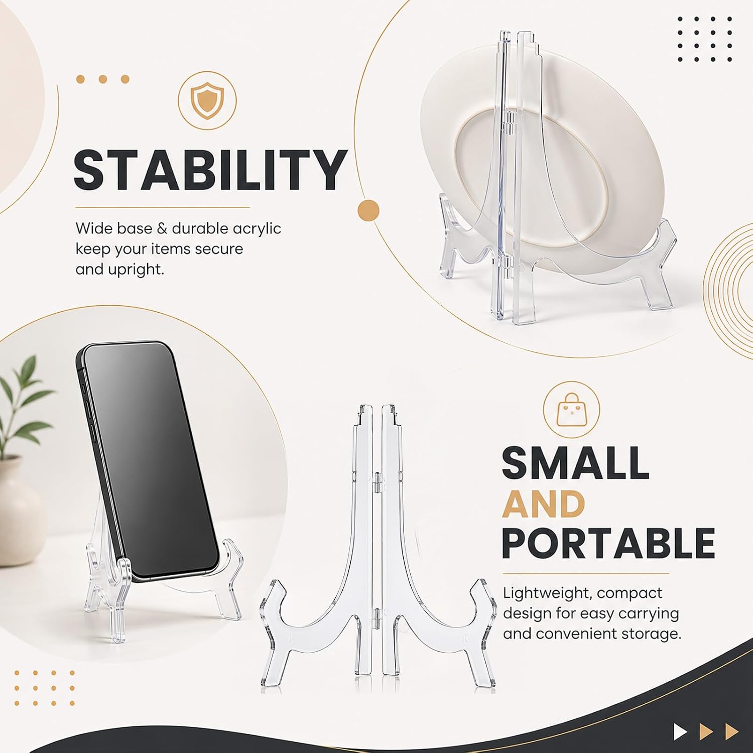 HESTYA 2 Pcs 9.8 Inch Clear Acrylic Easel Stand, Plate Display Stands Photo Picture Frame Holders for Weddings, Birthdays, Home Decor & Table Display