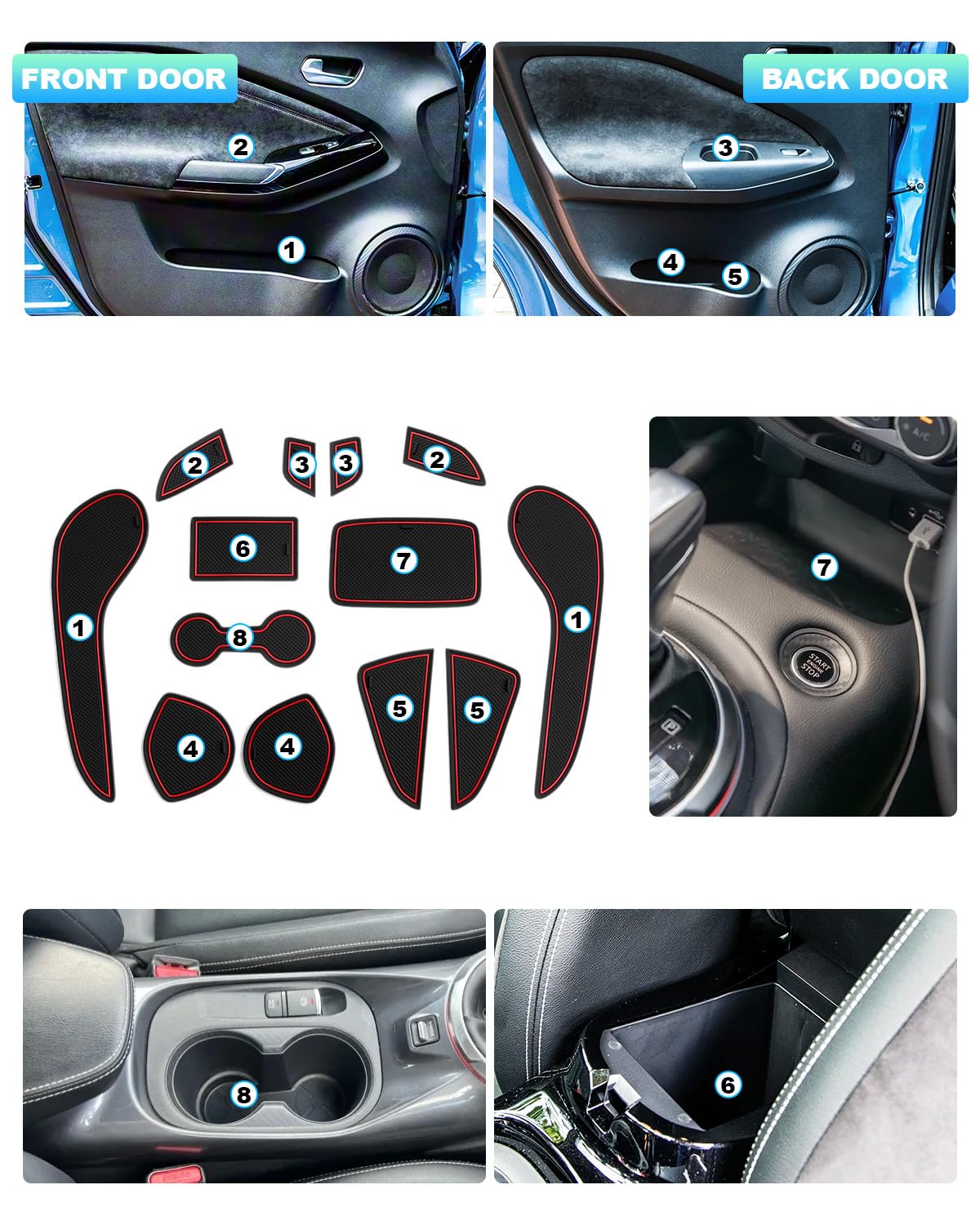 CDEFG Compatibile con Nissan Juke F16/Hybrid 2020-2024 2025, tappetini in gomma antiscivolo antiscivolo per auto, tappetino Juke F16 accessori (rosso)