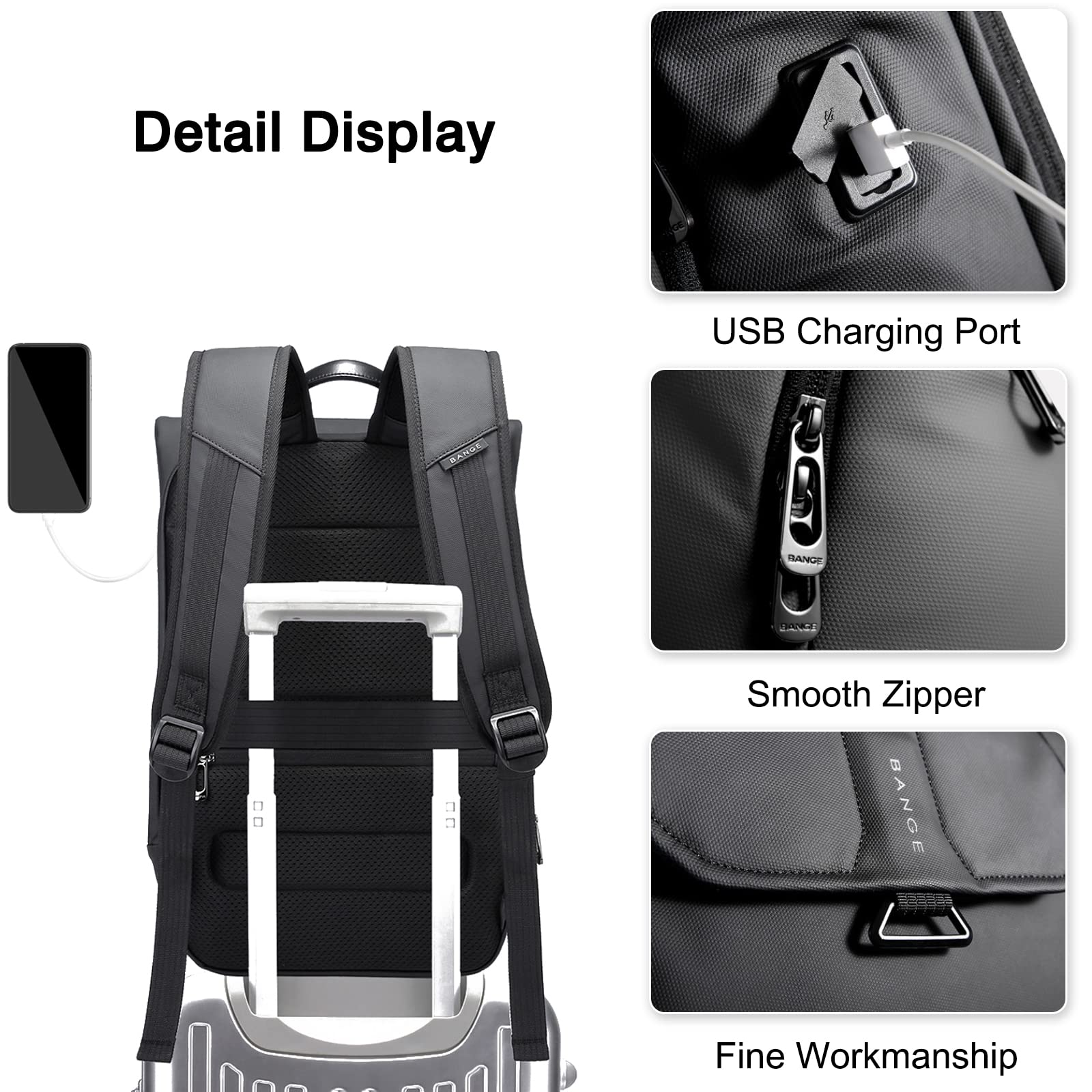 FANDARE Mochila para Portatil Mochila Universidad Mochila Portatil Mujer Hombre Bolsas Escolares con Puerto USB Mochila para 15.6 Pulgadas Portátil Multiusos Impermeable Mochilas Negro