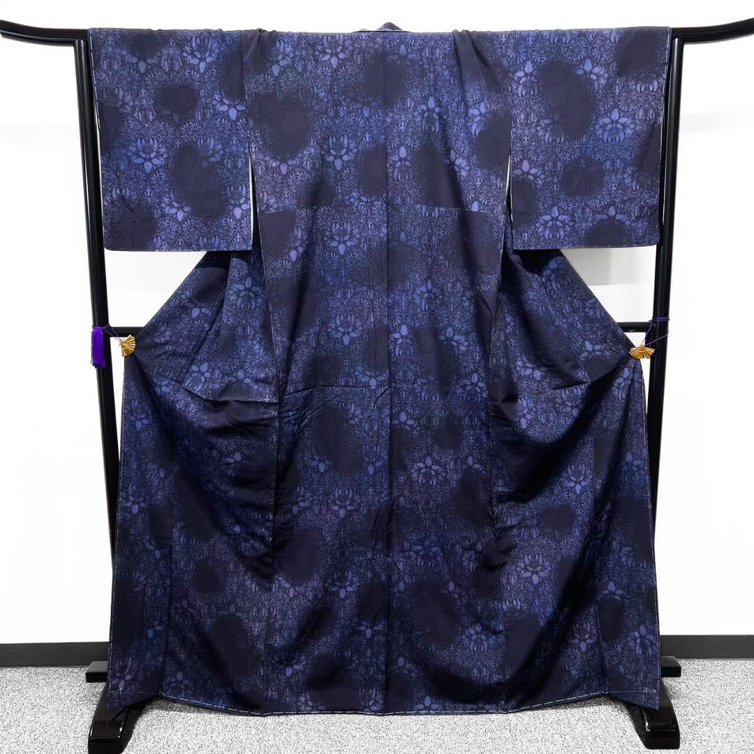 作家もの 丹波織物 華紋 藍染 小紋 着物 034w