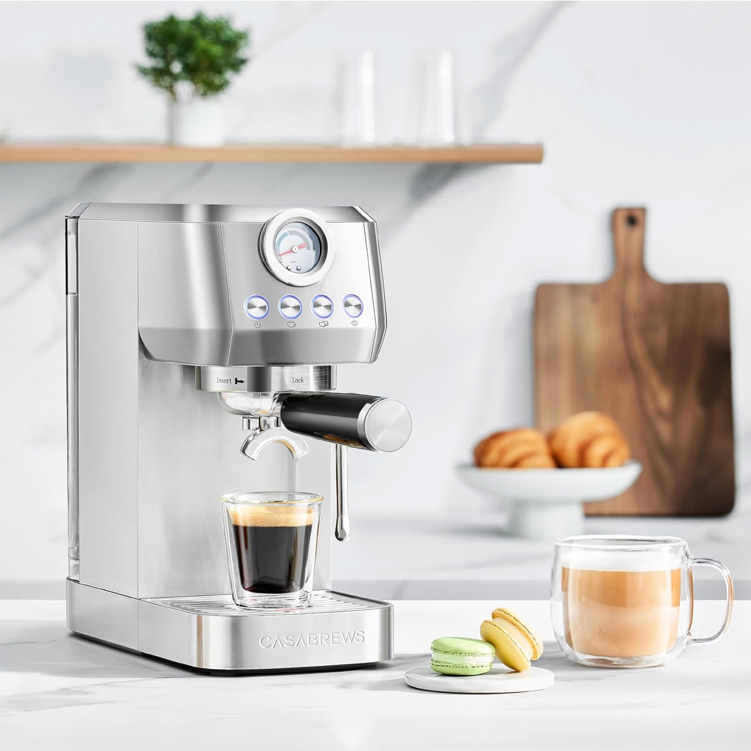 CASABREWS 3700 Gense Espresso Machine 20 Bar, Stainless Steel Espresso Maker With Steam Milk Frother, Coffee Machine Cappuccino Latte Machine With 43.9 oz Removable Water Tank