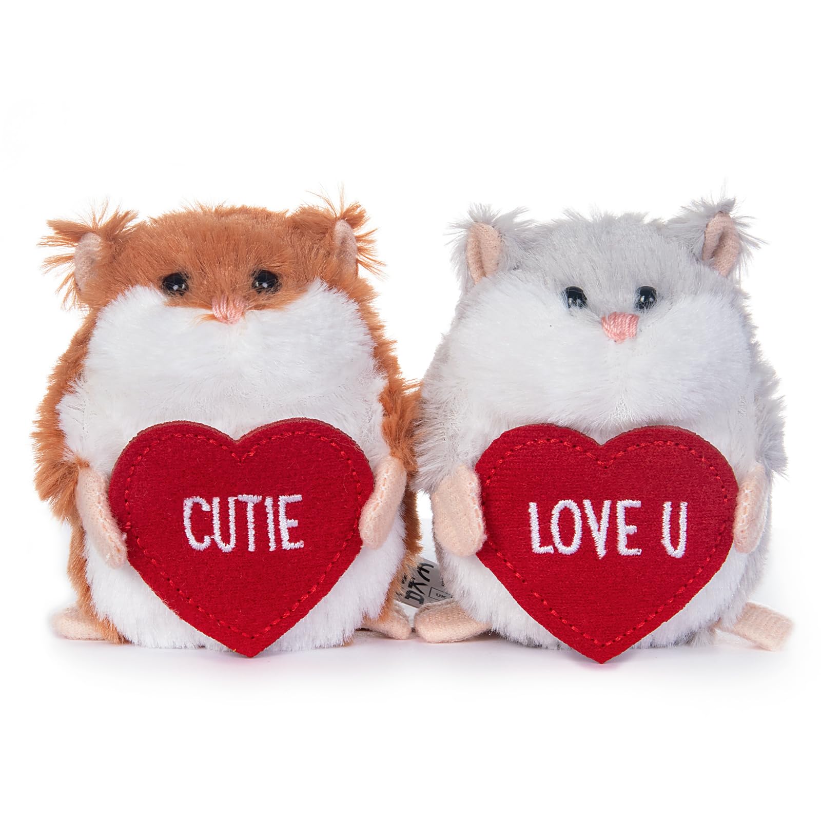 My OLi Stuffed Hamsters Animal with Red Hearts Cute 3in Mouse Pack of 2 Plush Toys for Valentine's Day Anniversaries for Love