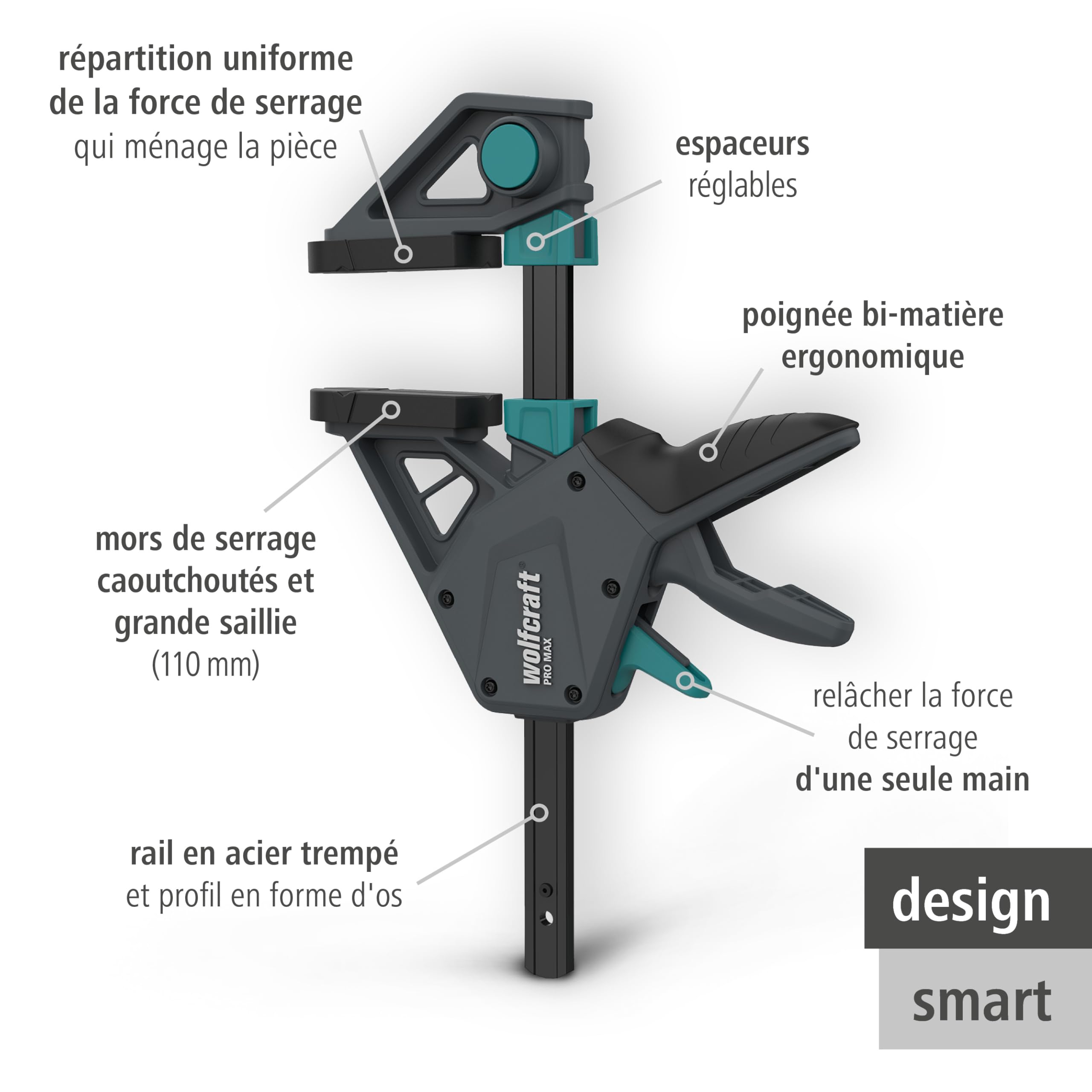 wolfcraft - Lot de Serre-Joints à une main PRO MAX - Force de serrage 250kg - Ouverture 700mm - Pour les exigences professionnelles, réf 8667060