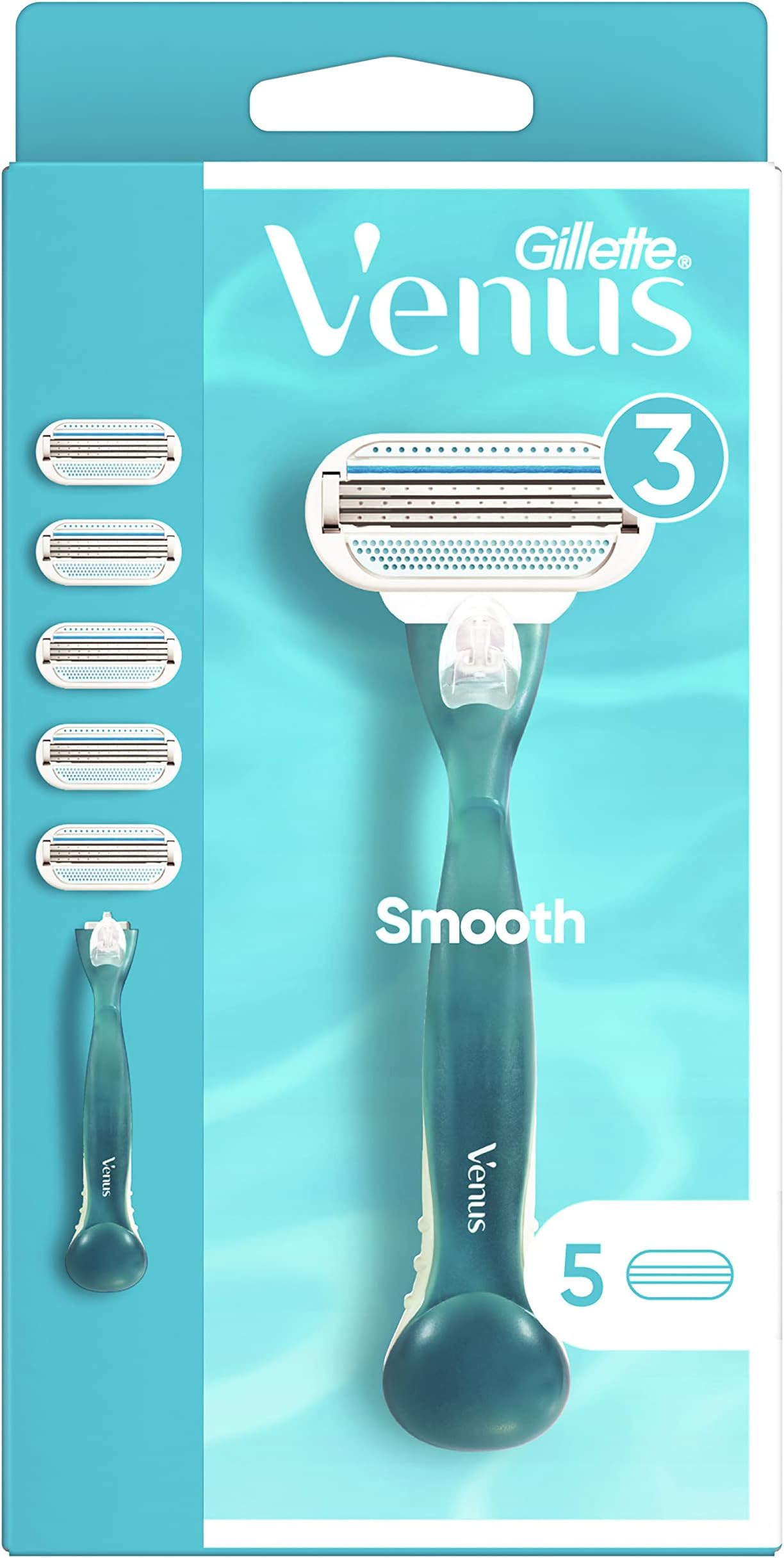 Gillette Venus Smooth Women's Razor Handle + 5 Razor Blade Refills