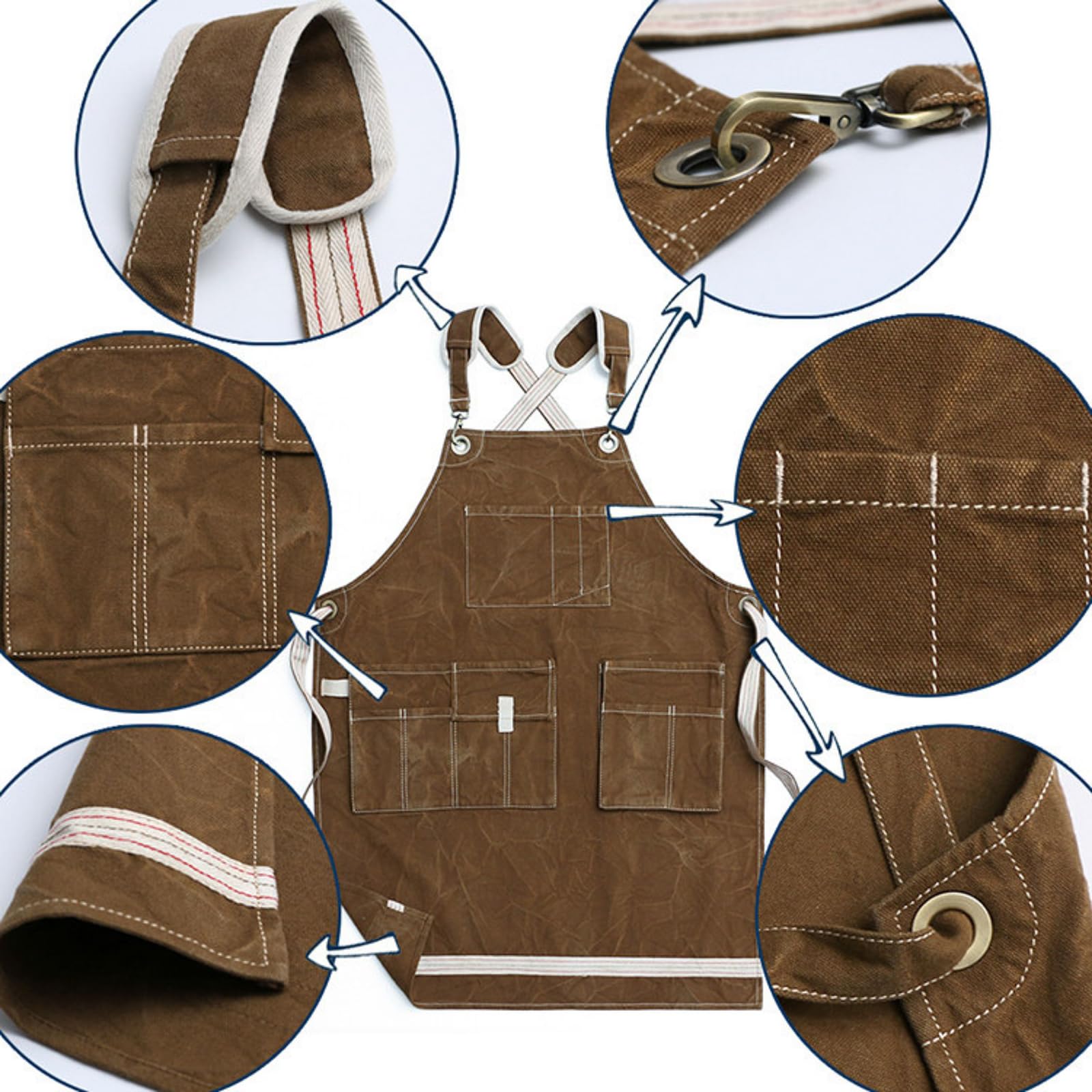 Tablier D'Atelier Robuste en Toile de Coton Pour Hommes – ModèLe Multi-Poches RéSistant à L'Eau Avec Bretelles Croisées Dans Le Dos