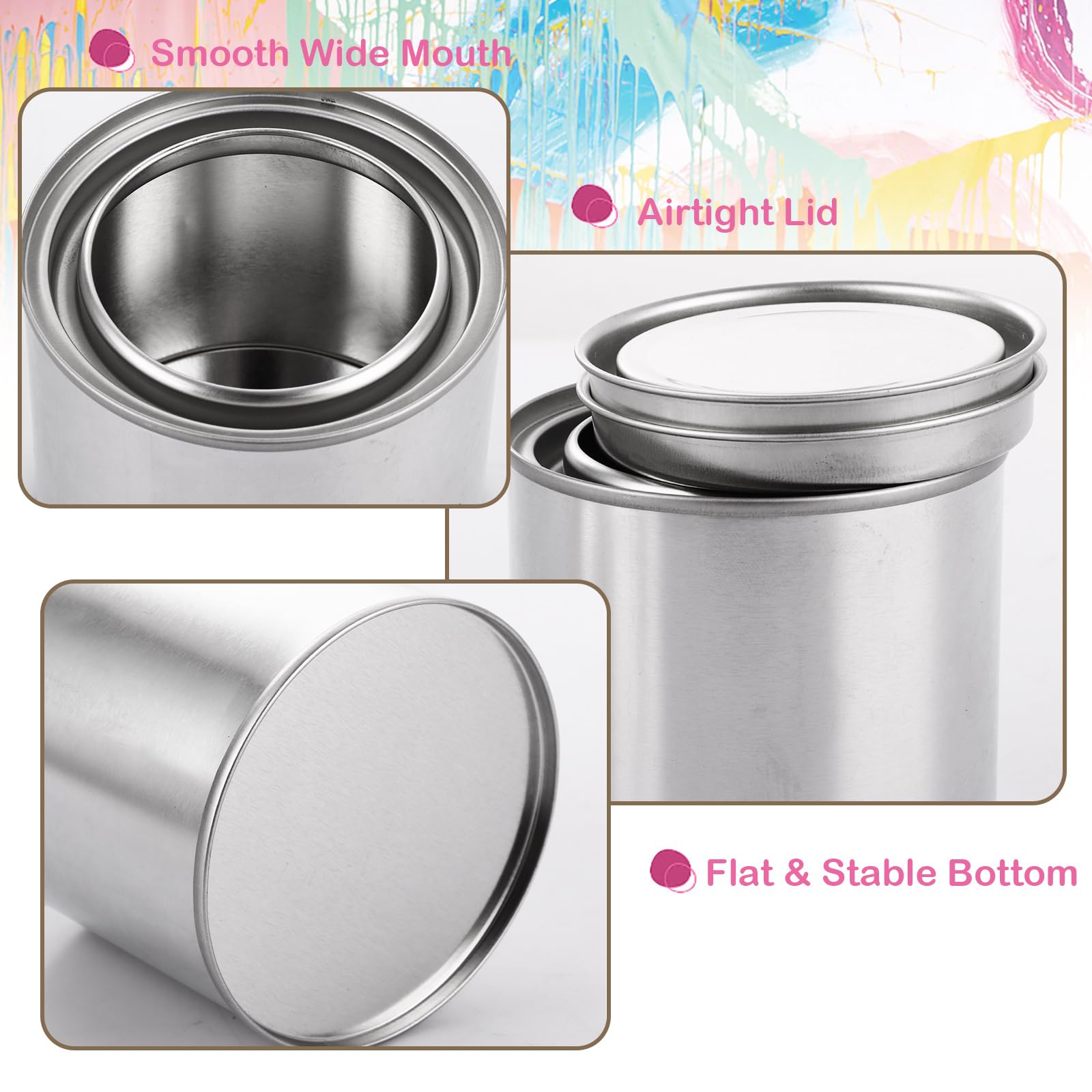 SENENQU Paquete de 12 latas de pintura de metal de 250 ml con tapas, latas de pintura vacías, contenedor de almacenamiento de pintura multiusos para manualidades, proyectos de bricolaje, organización