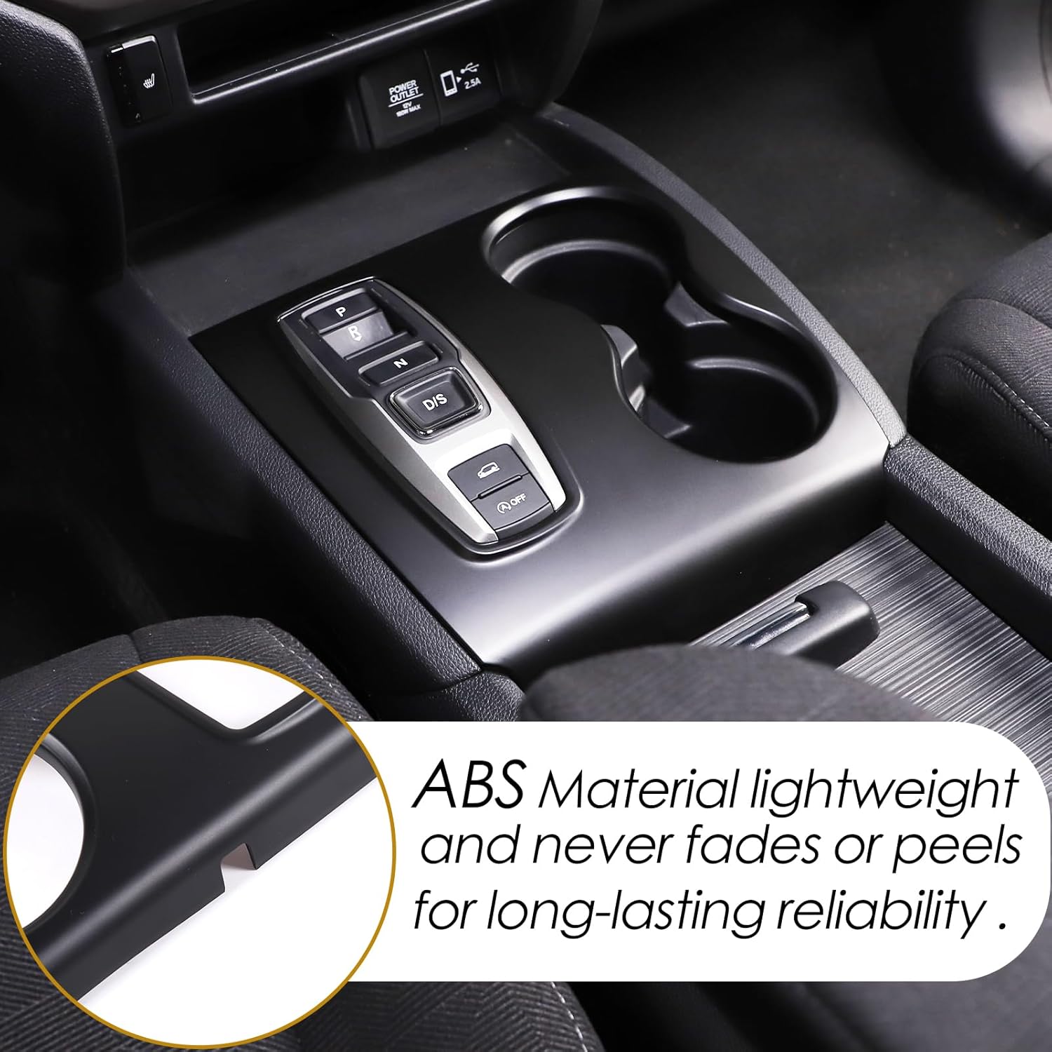 Center Console Gear Shift Panel Trim Cover Compatible with Honda Pilot 2016-2022/ Ridgeline 2020-2023/ Passport 2019-2023 Gear Shift Panel Cover Cup Holder Frame (Matt Black)