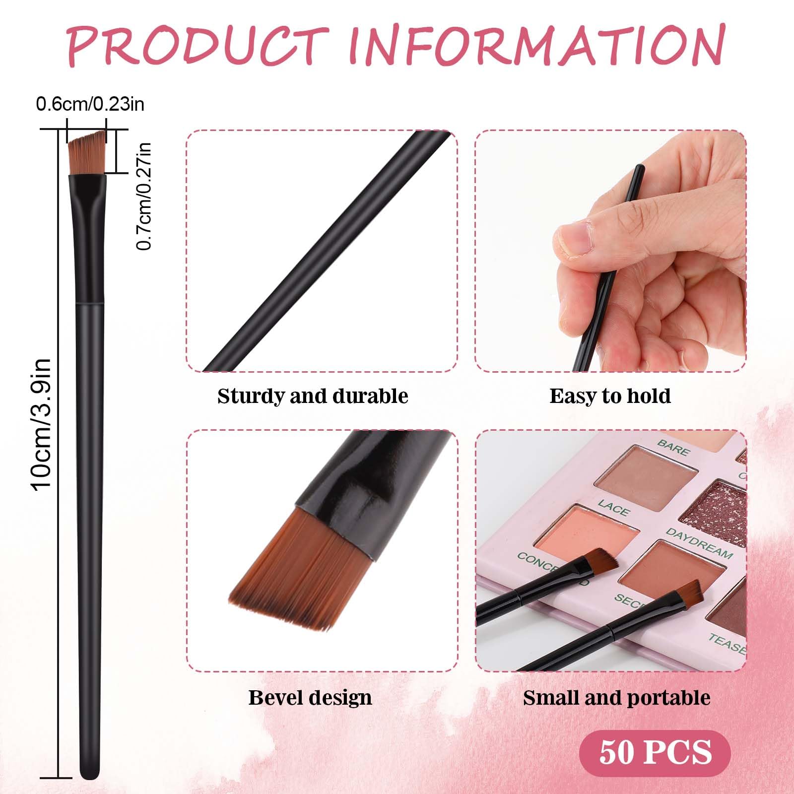 50 Pieces Angled Eyebrow Brushes Eyebrow Tint Brush Flat Tapered Eyebrow Concealer Brush Eye Shadow Applicator Sticks Disposable Eye Makeup Brushes