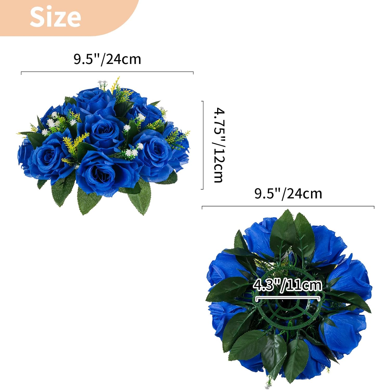 NUPTIO Flower Ball Arrangement Bouquet - 10 Pcs 9.5 inch Diameter Royal Blue Fake Flowers Roses Balls for Centerpieces Tables - Artificial Rose Arrangements for Wedding Centerpiece Table Decorations - Image 5