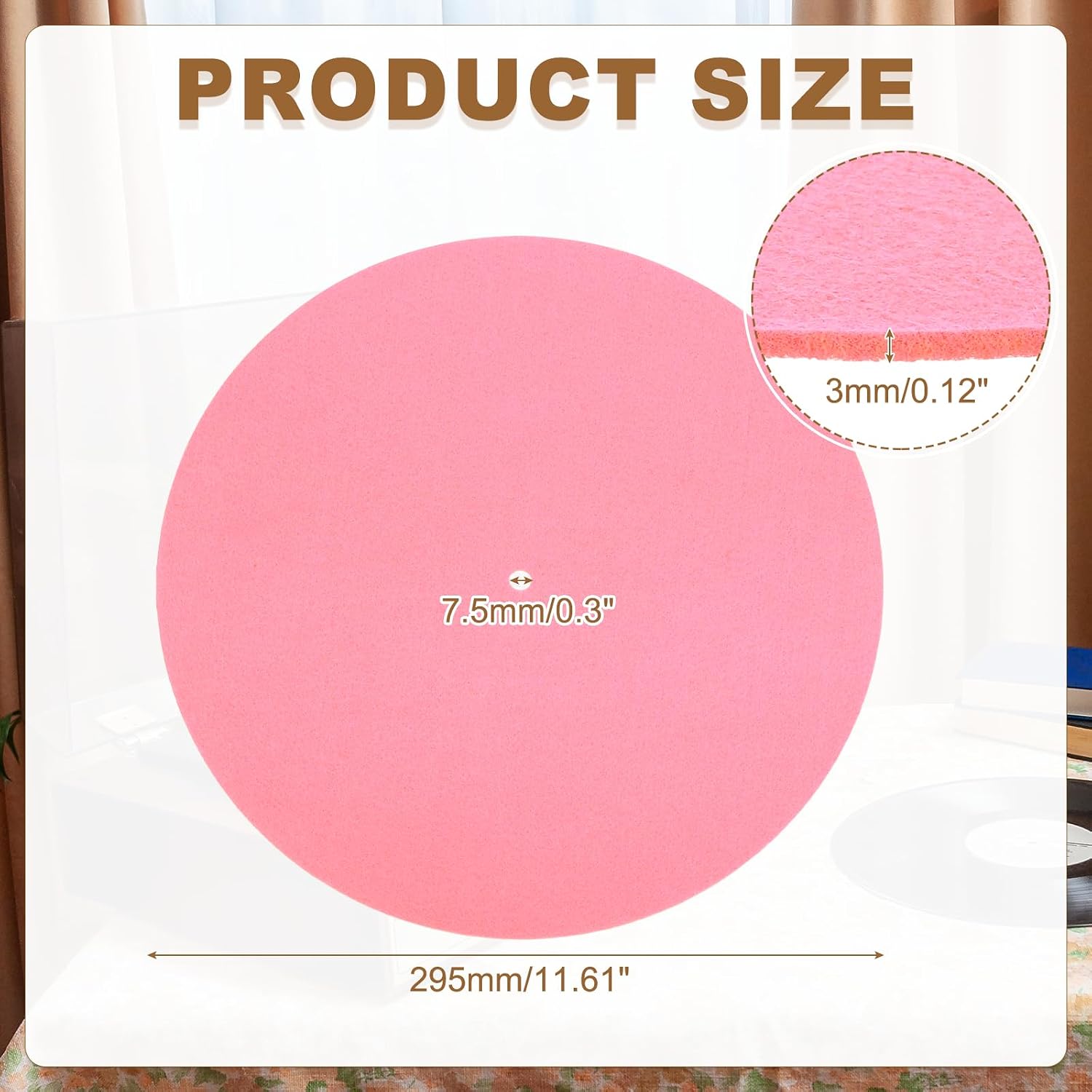MECCANIXITY Record Player Mat, 12 Inch Turntable Mat 3mm Felt Turntable Pad for Vinyl Record Player, Pink