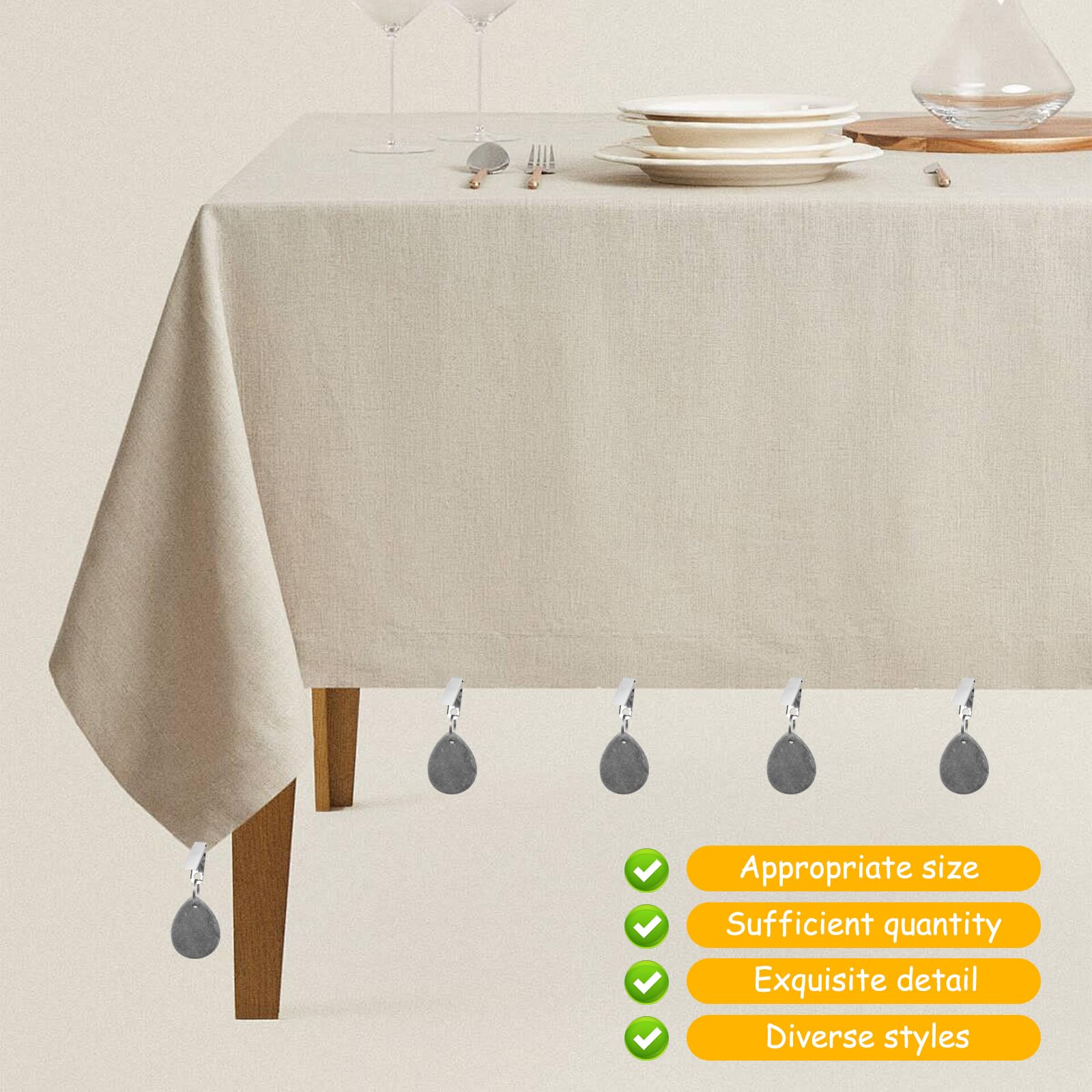 10 Pcs Pesos para Manteles, Pesas para Manteles de Exterior, Contrapeso Pesas de Mármol para Mantel con Pinzas para Decoración de Bodas y Picnics al Aire Libre