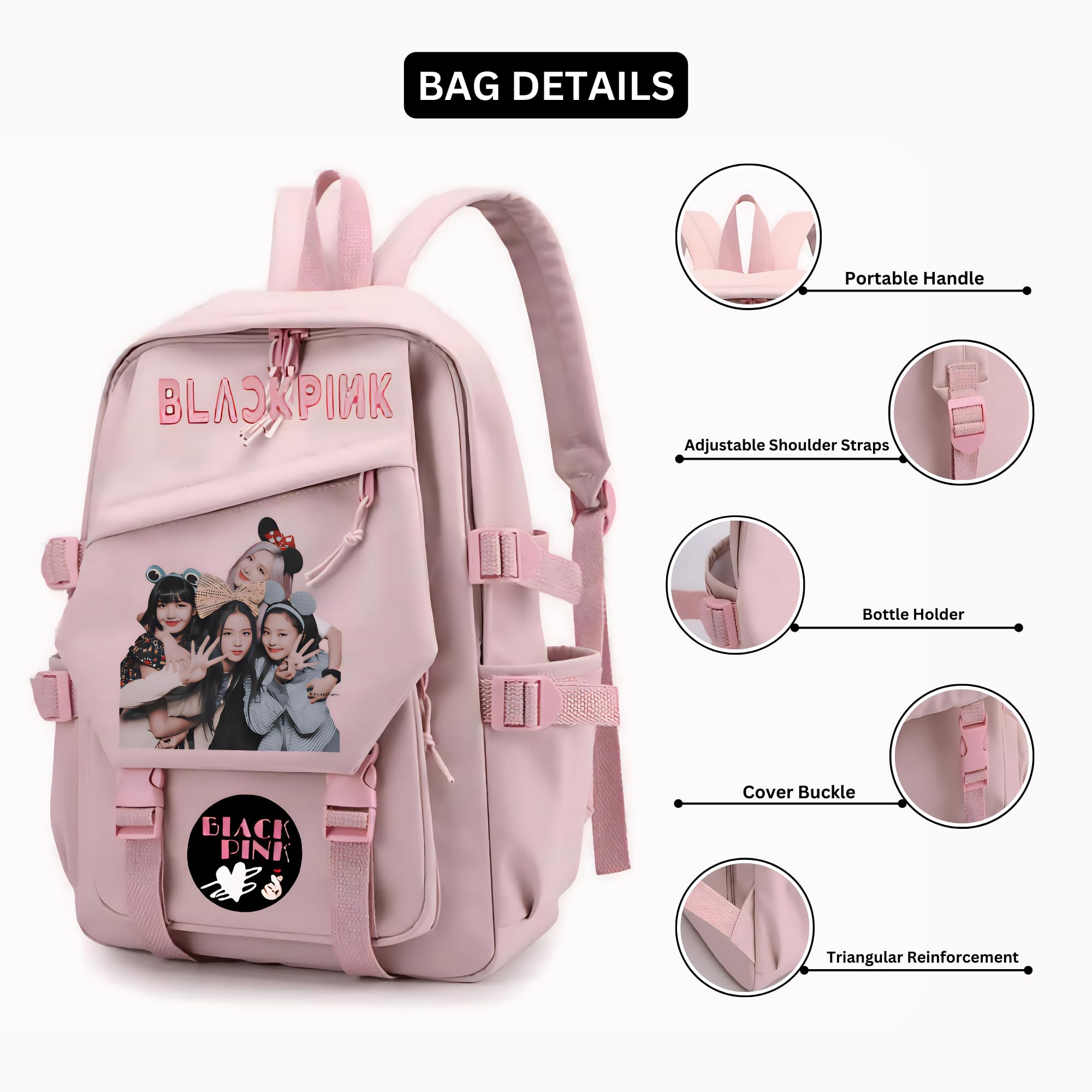 JAAIP Blackpink bag - blackpink merch black pink bag for girls stationery set school bag for girls merch, Pinkmembers Jisoo, Jennie, Rosé and Lisa 3