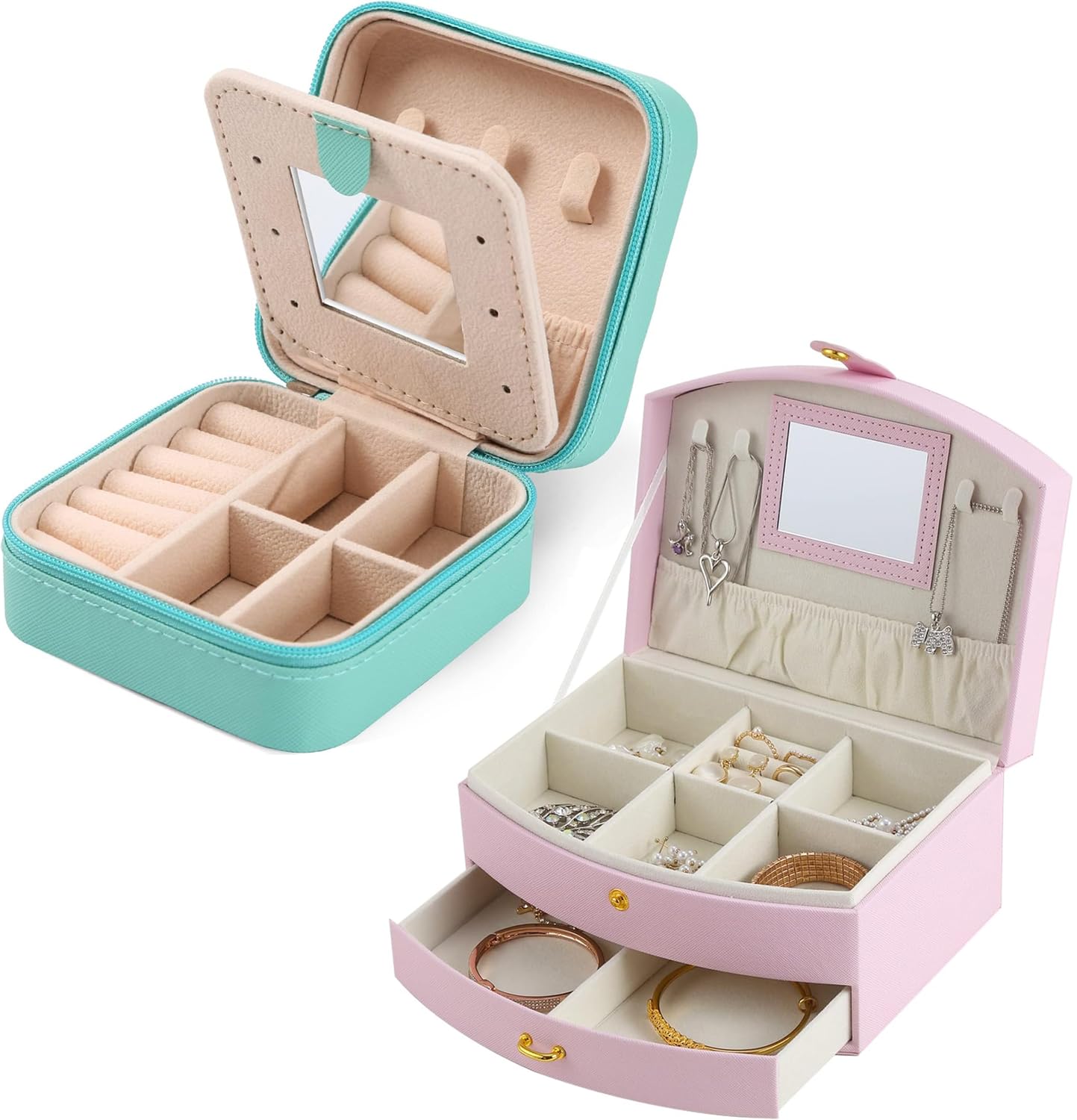 Amazon.com: XZUZ Small Travel Jewelry Box With Mirror (blue), two