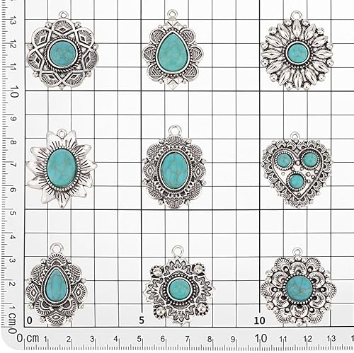 Miniatura 2 de PH PandaHall Rectángulo sintético turquesa encantos, aleación, No es una piedra preciosa