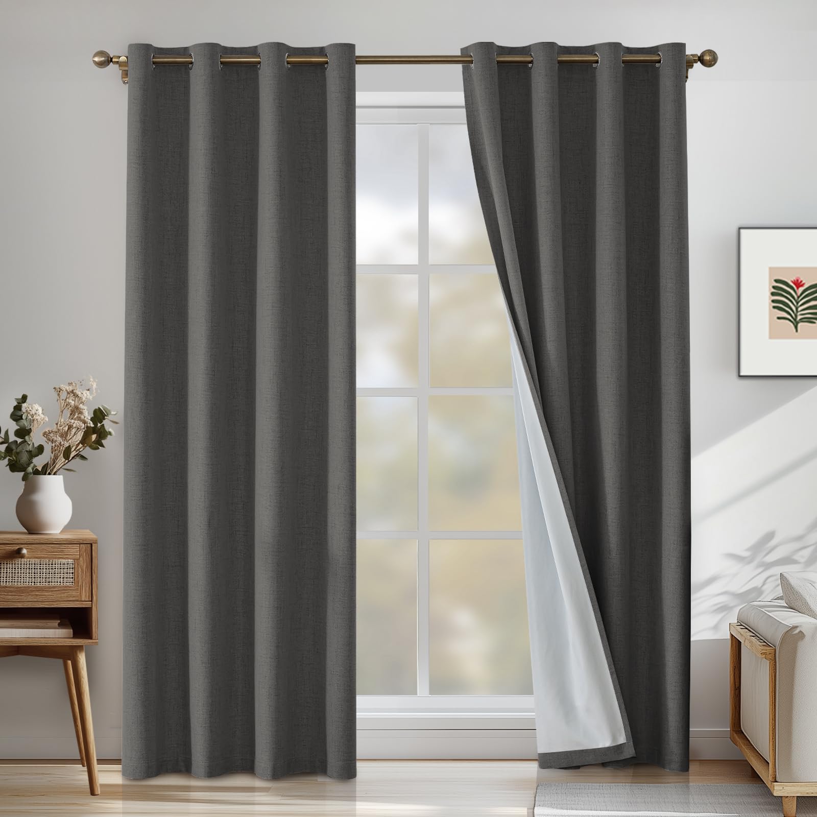 100% Cortinas Opacas 2 Piezas, 140x160cm, Cortina Opaca Termica Aislante, Lino Cortina con Ojales, Cortinas Dormitorio Acusticas, Modernas, para Salon, Oficina Y Habitacion, Gris Global Recycled Standard Global Recycled Standard Global Recycled Standard