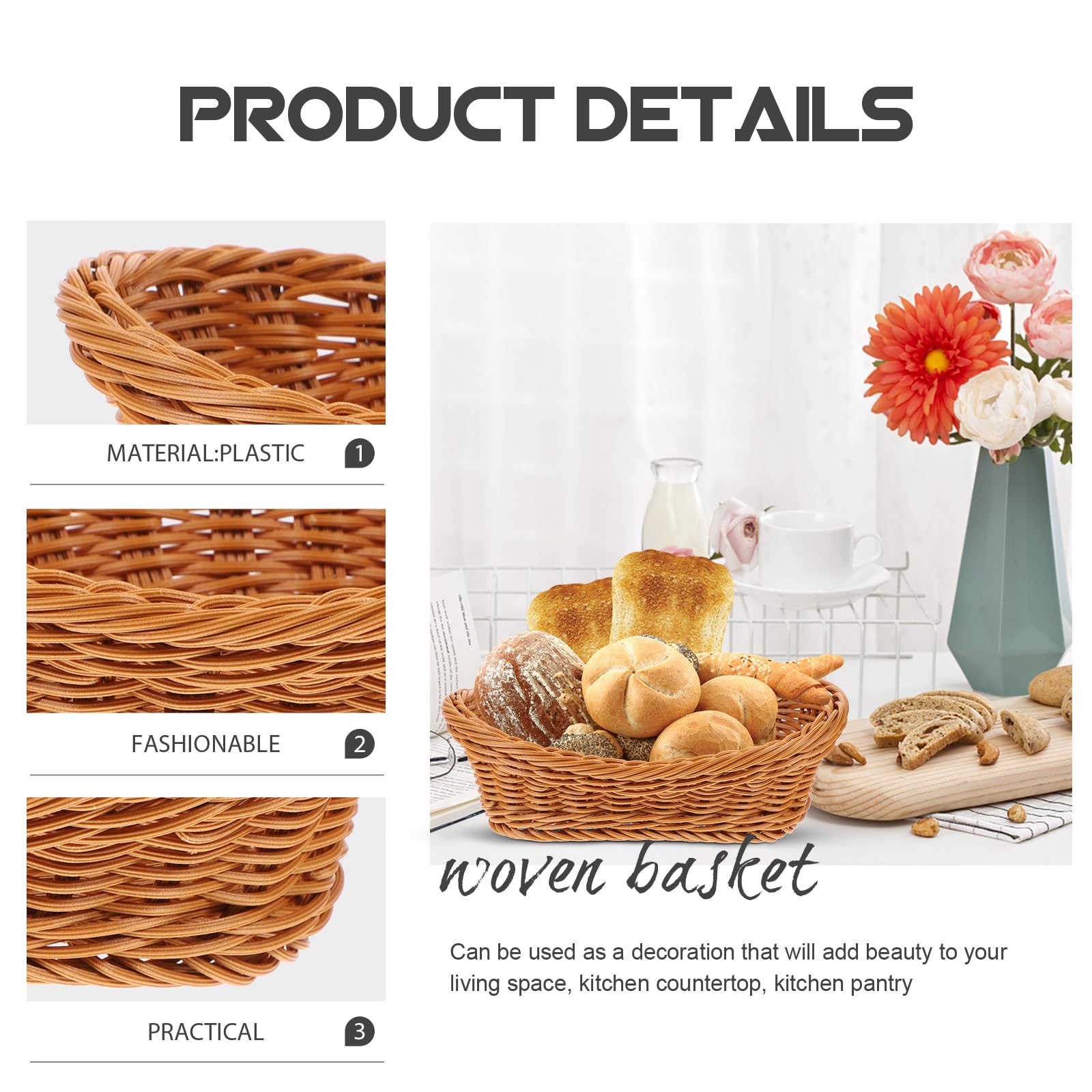 Puooifrty Cestino intrecciato a mano in vimini rattan cestino pane frutta colazione scatola -C