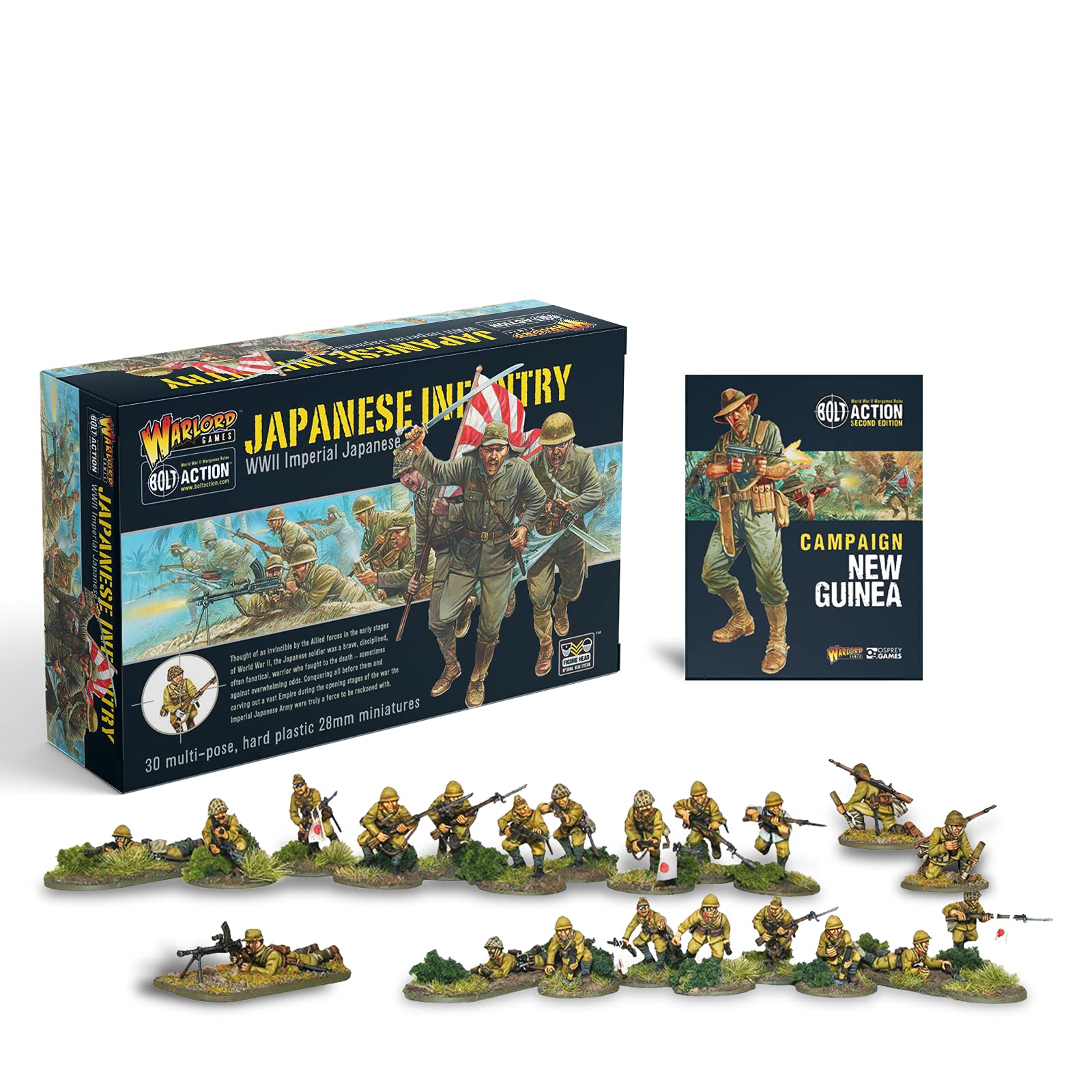 Bolt Action Miniatures - Warlord Games Japanese Infantry 28mm Miniatures- 30 Japanese Infantry, WW2 Model Kits, Miniature Wargaming, Military Models by - Plastic Model Kits Military
