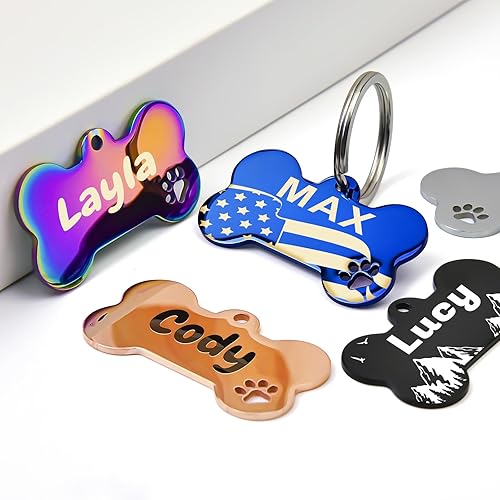 Miniatura 4 de Etiquetas de perro personalizadas grabadas para mascotas  Etiquetas de identificación de gato y perro de acero inoxidable duraderas para collar