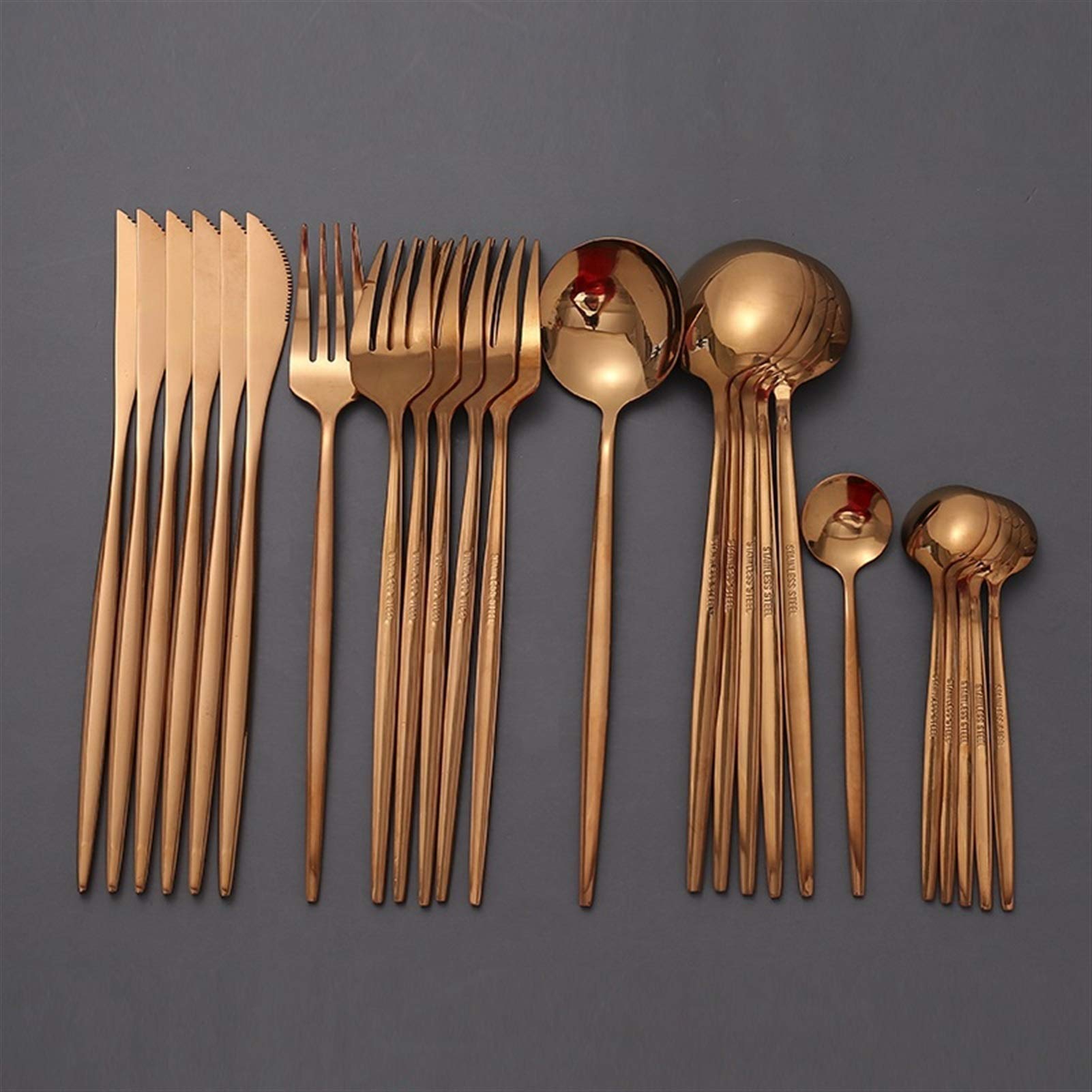 Tablewellware Whitware Rose Gold Cubertery Set Cubiertos de acero inoxidable para bodas 24 PC Tenedor Cuchara Cuchara Cuchillo Setwearet (Color : Silver 24 pcs)
