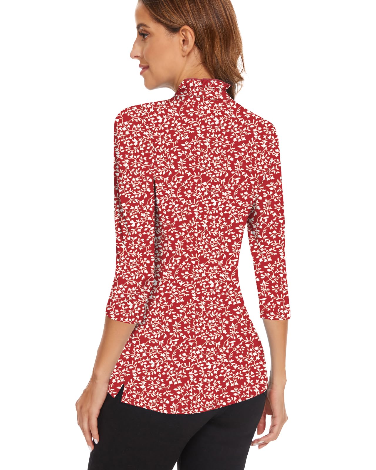 Soneven Camicetta da donna, elegante, maniche a 3/4, da golf, da donna, a maniche lunghe, da ufficio, con volant