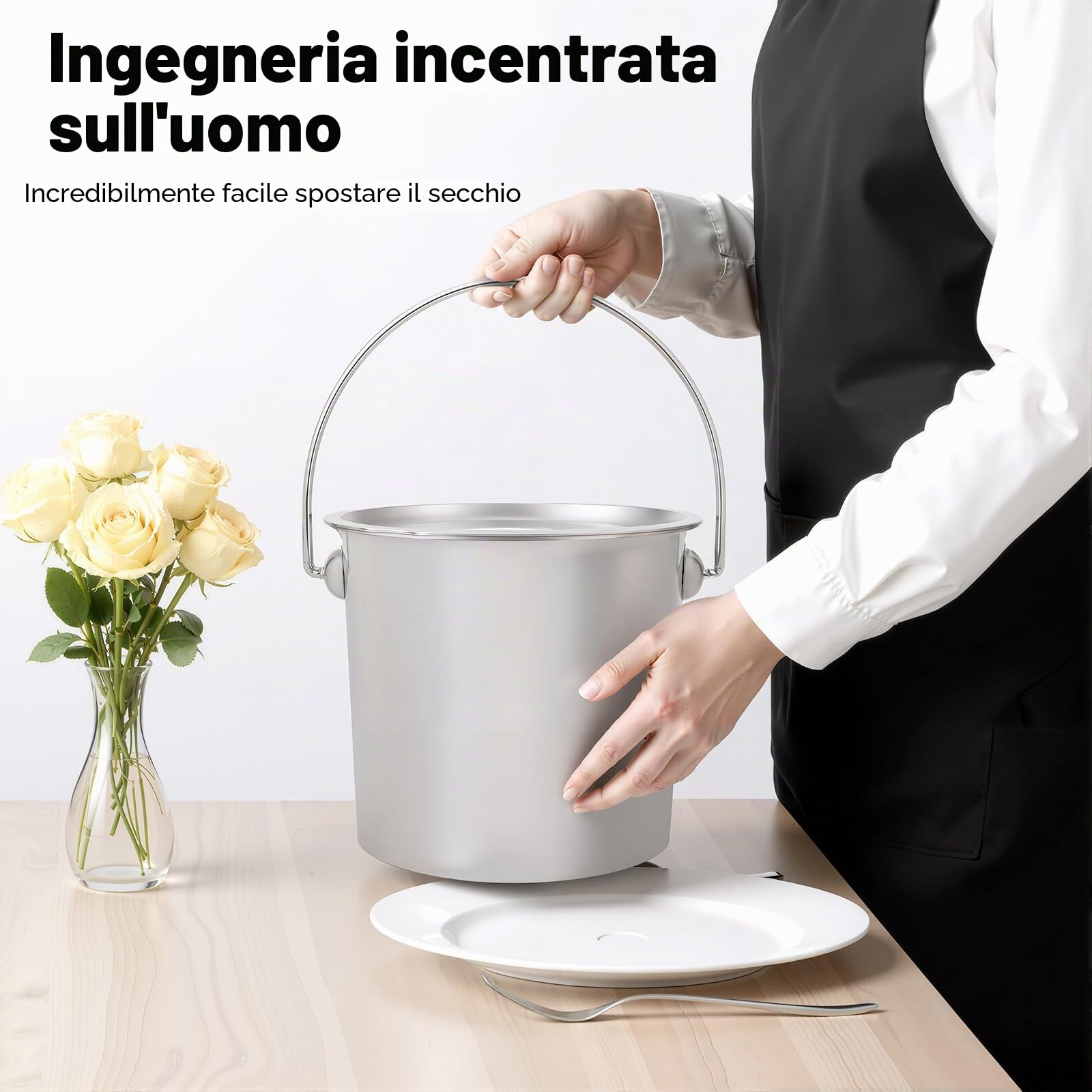 Secchio in Acciaio Inox con Coperchio, 6 L, 12 L, 20 L