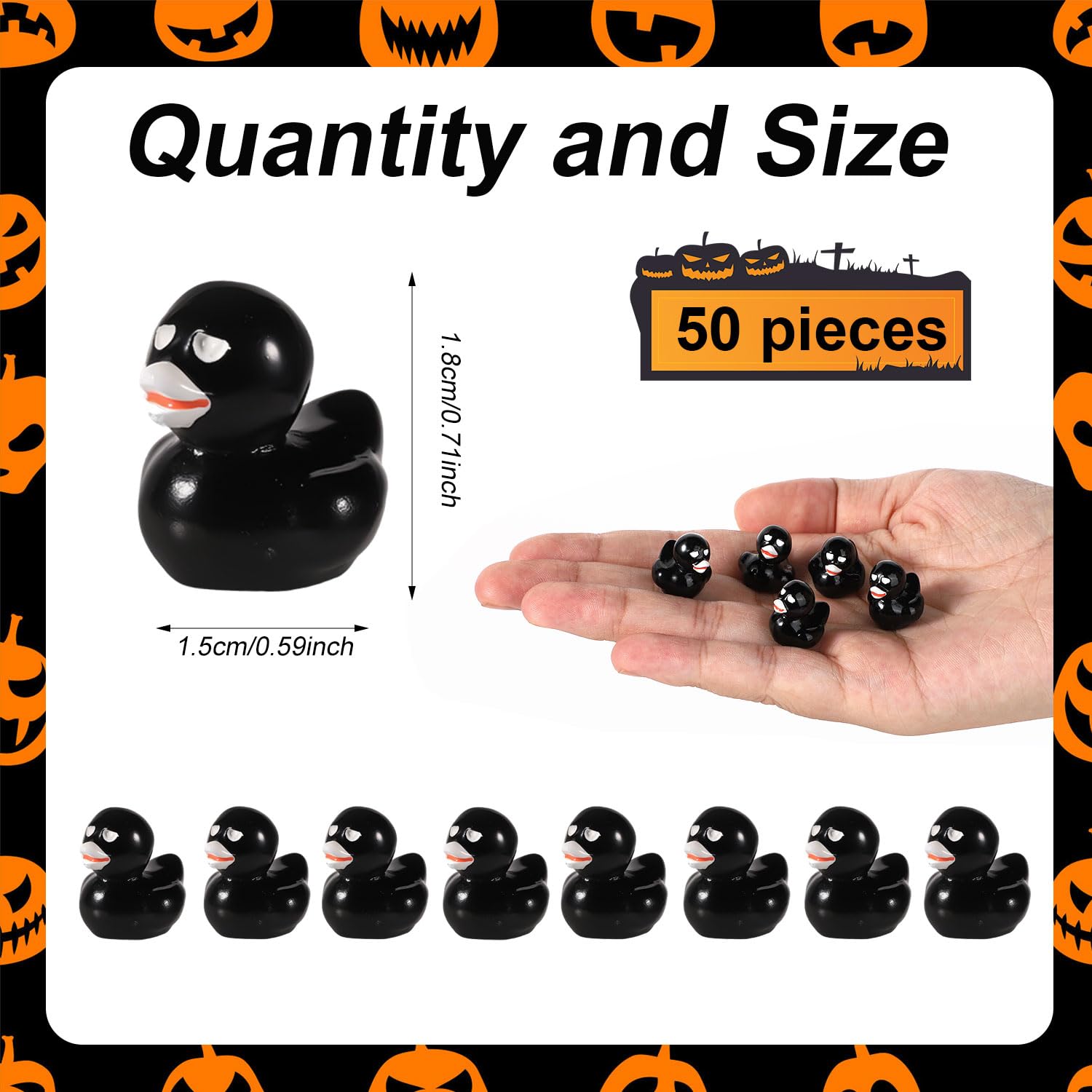 lasuroa 50pcs Halloween Skeleton Ducks, Halloween Mini Resin Ducks Dark Funny Miniature Tiny Black Ducks for Halloween Party Favors Garden Micro Landscape School Crafts Decoration - Image 2