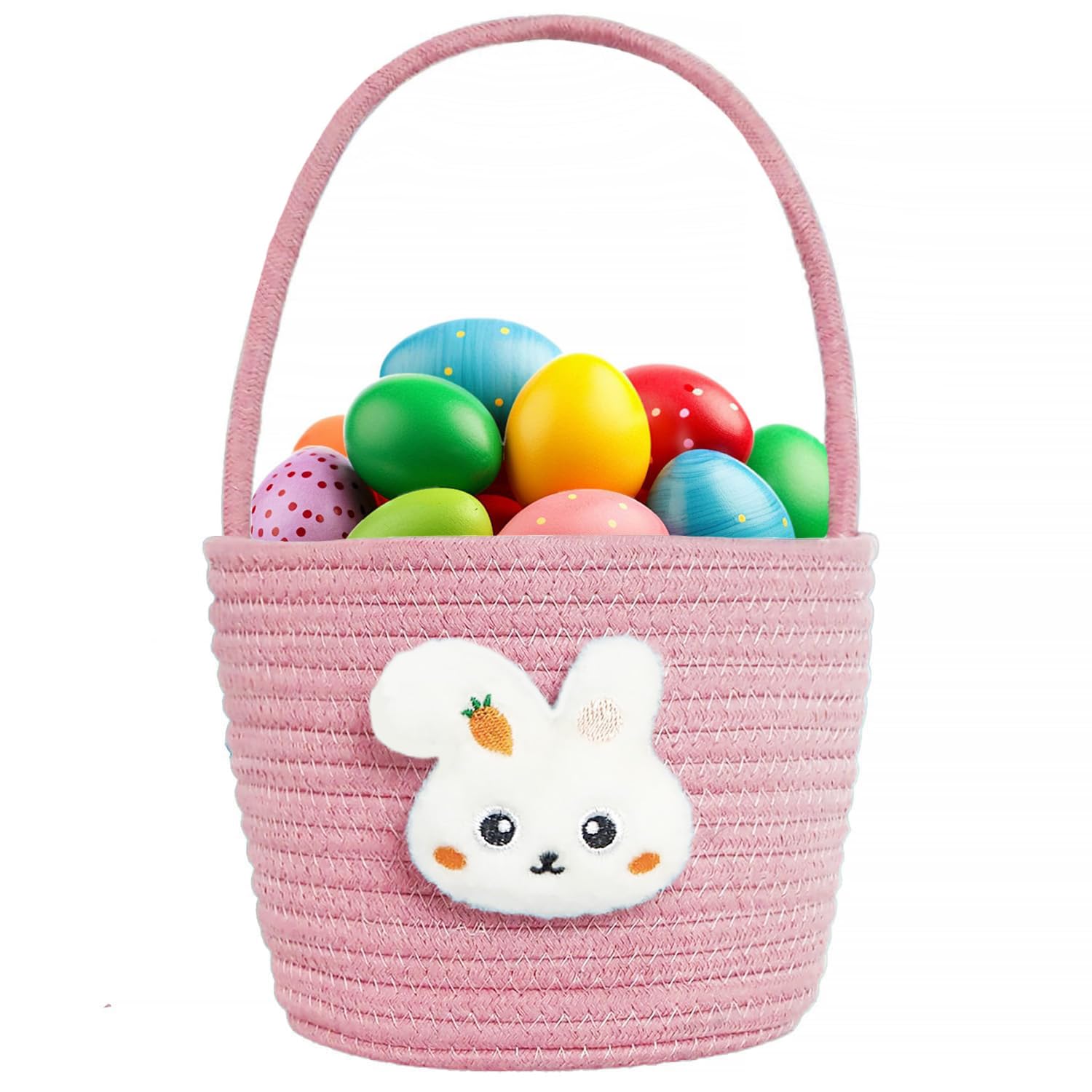 Poschnor Easter Basket for Kids, Easter Bunny Basket with Gift Bags and Ribbons, Woven Cotton Rope Egg Easter Baskets for Girls, Boys, Toddler, Babies, Pink