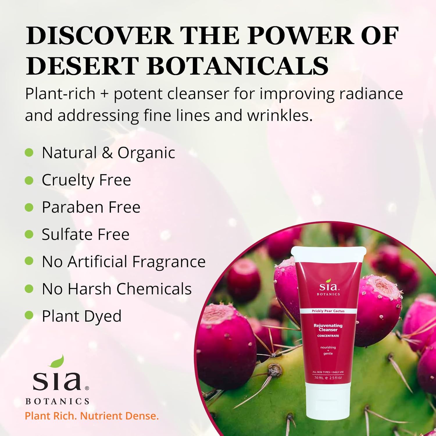 Sia Botanics Rejuvenating Facial Cleanser (74ml/2.5oz Eco Tube) | Face Wash w/Prickly Pear, Aloe Vera, Orange Blossom | Natural, Clean, Botanical Skincare for Women - Image 5