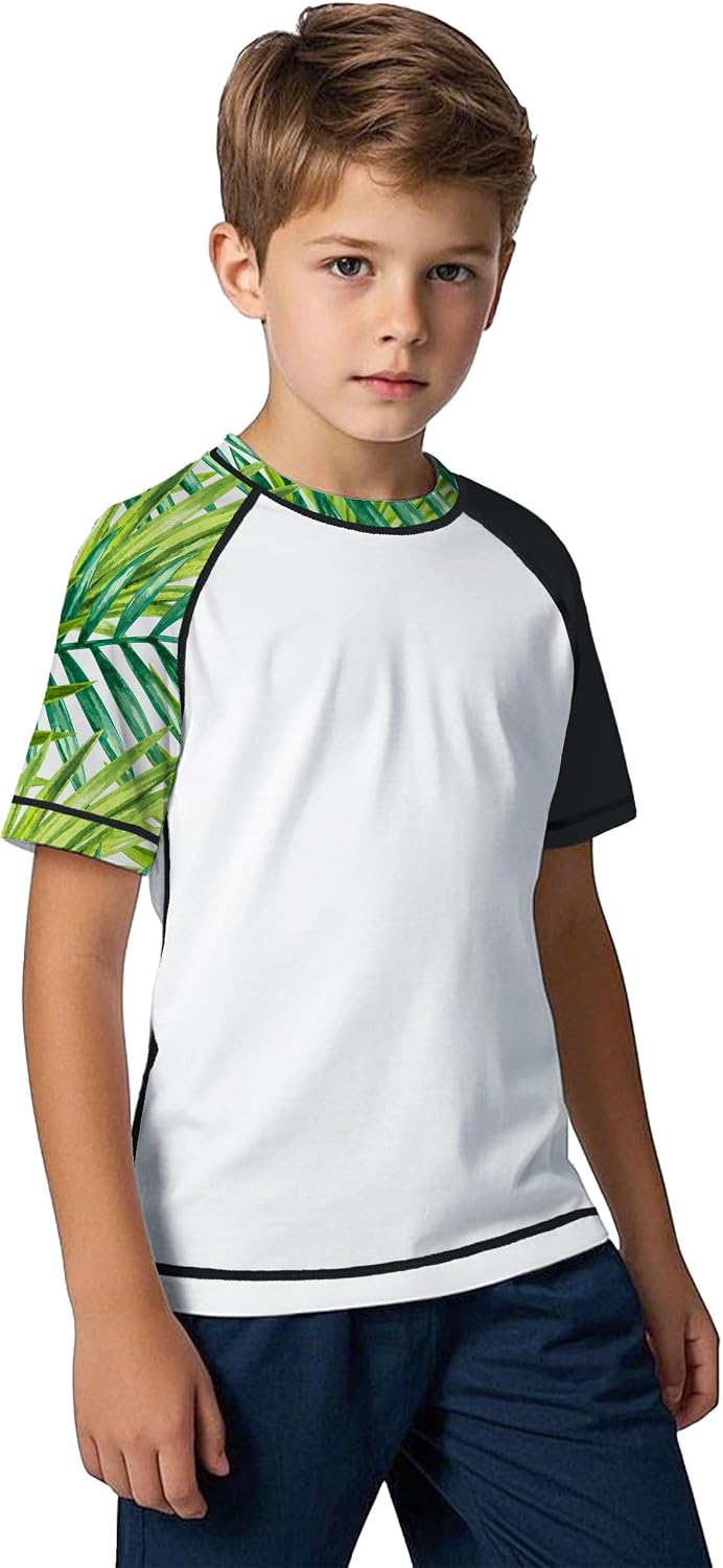 Boys Rash Guard Short Sleeve Kids Sun Protection Swim Shirt UPF 50+ Youth Fishing Shirts Girls Surf Tops 8-12Y