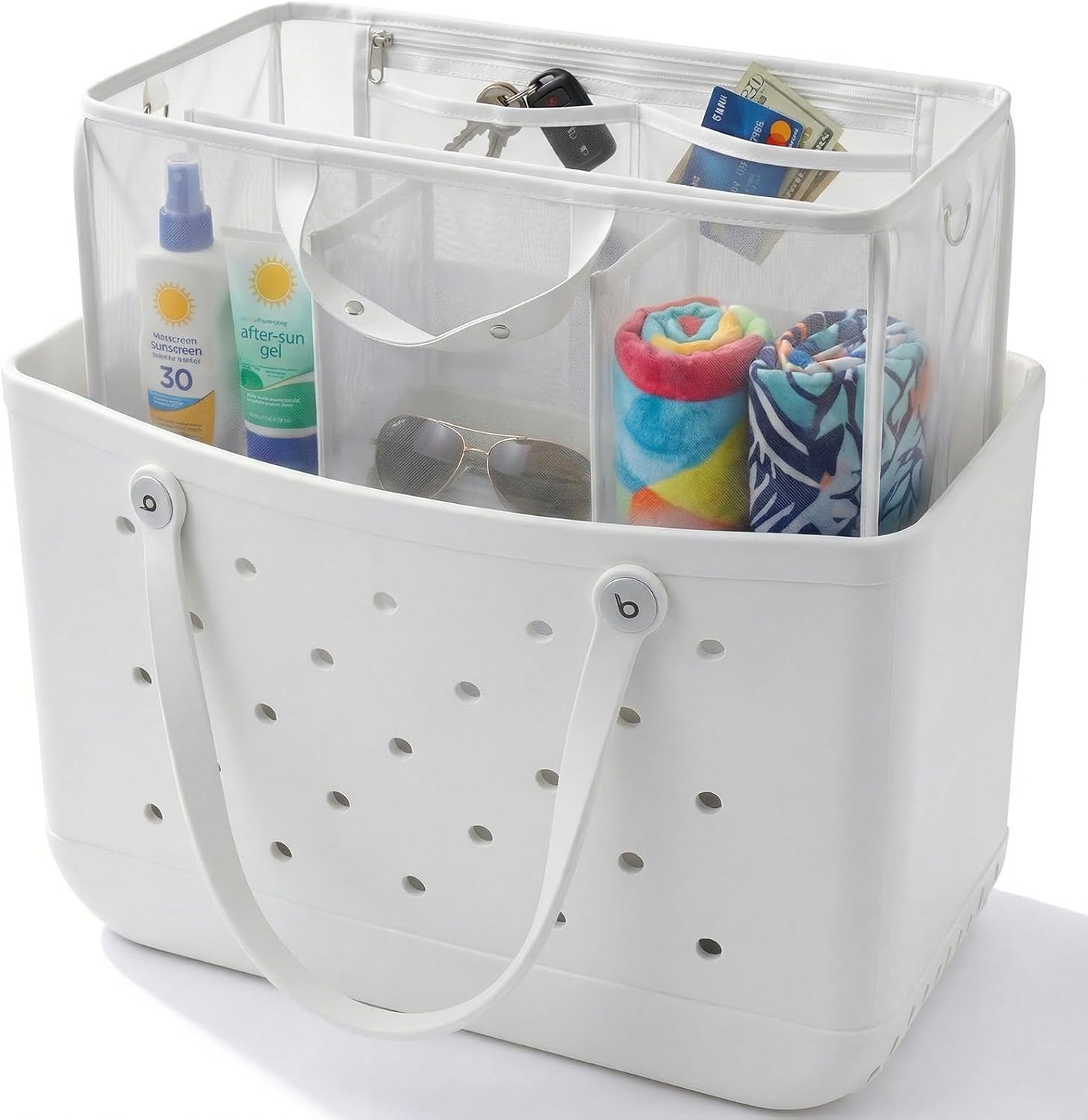 LETGO Beach Bag Organizer Compatible with X Large Bogg Bag Accessories Inserts, Lightweight Mesh Insert Divider Pouch for Original XL Bogg Bags, Beach Tote Bags Insert, White