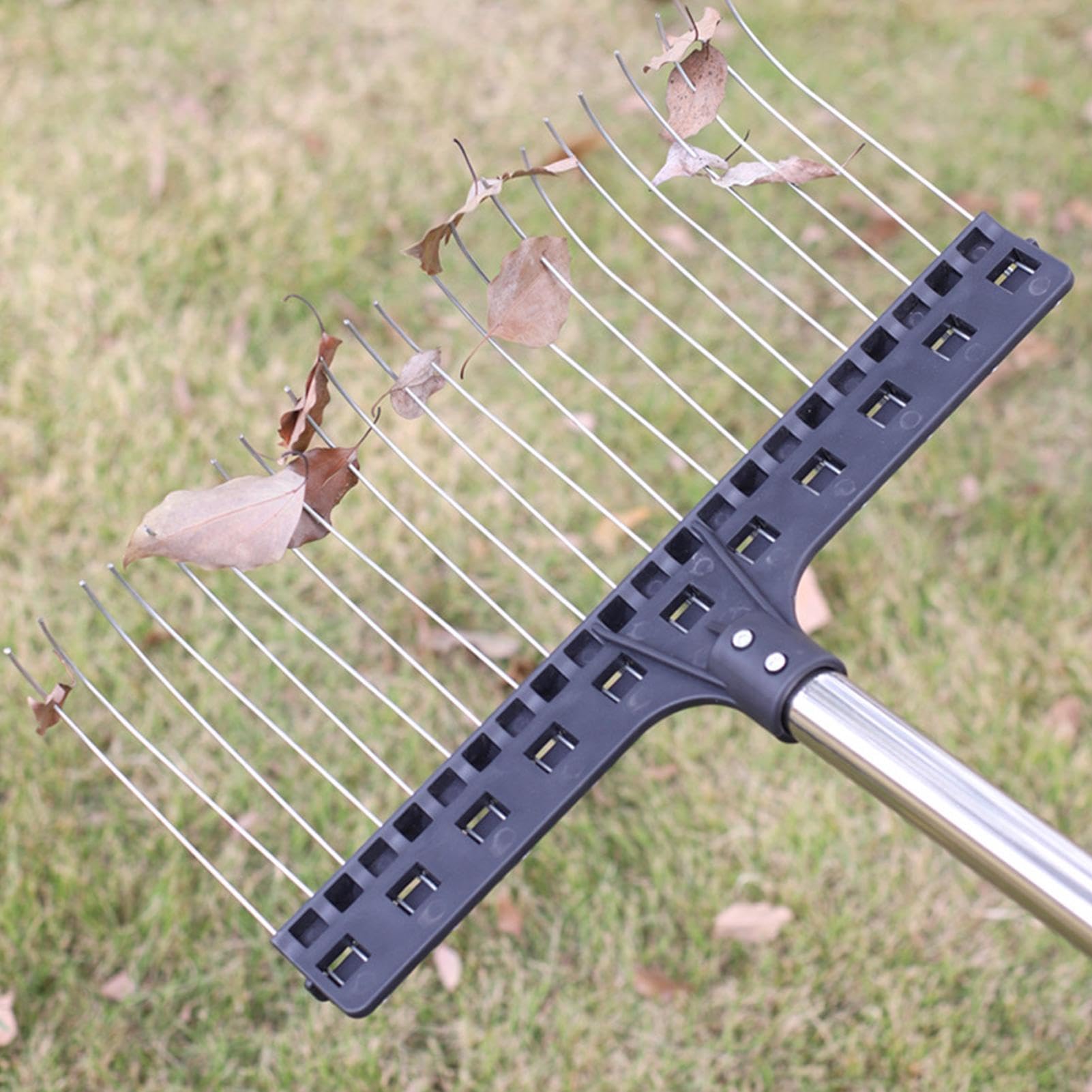 Rastrillo De Jardín Extensible Ajustable Ergonómico De 98 A 160 Cm | Rastrillo para paisajismo para césped, jardín, arbustos, mantillo, residuos y agujas de pino