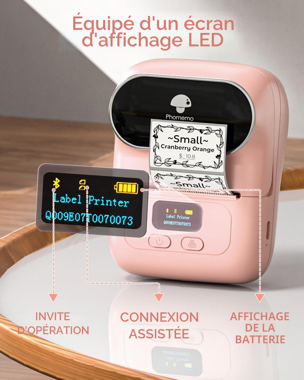 Phomemo M110 Étiqueteuse - Imprimante Code Barres Mini Étiqueteuse Bluetooth Imprimante d'Étiquettes Thermique, Imprimante Portable, Convient pour Vêtements, Supermarché, Vente au Détail, Rose